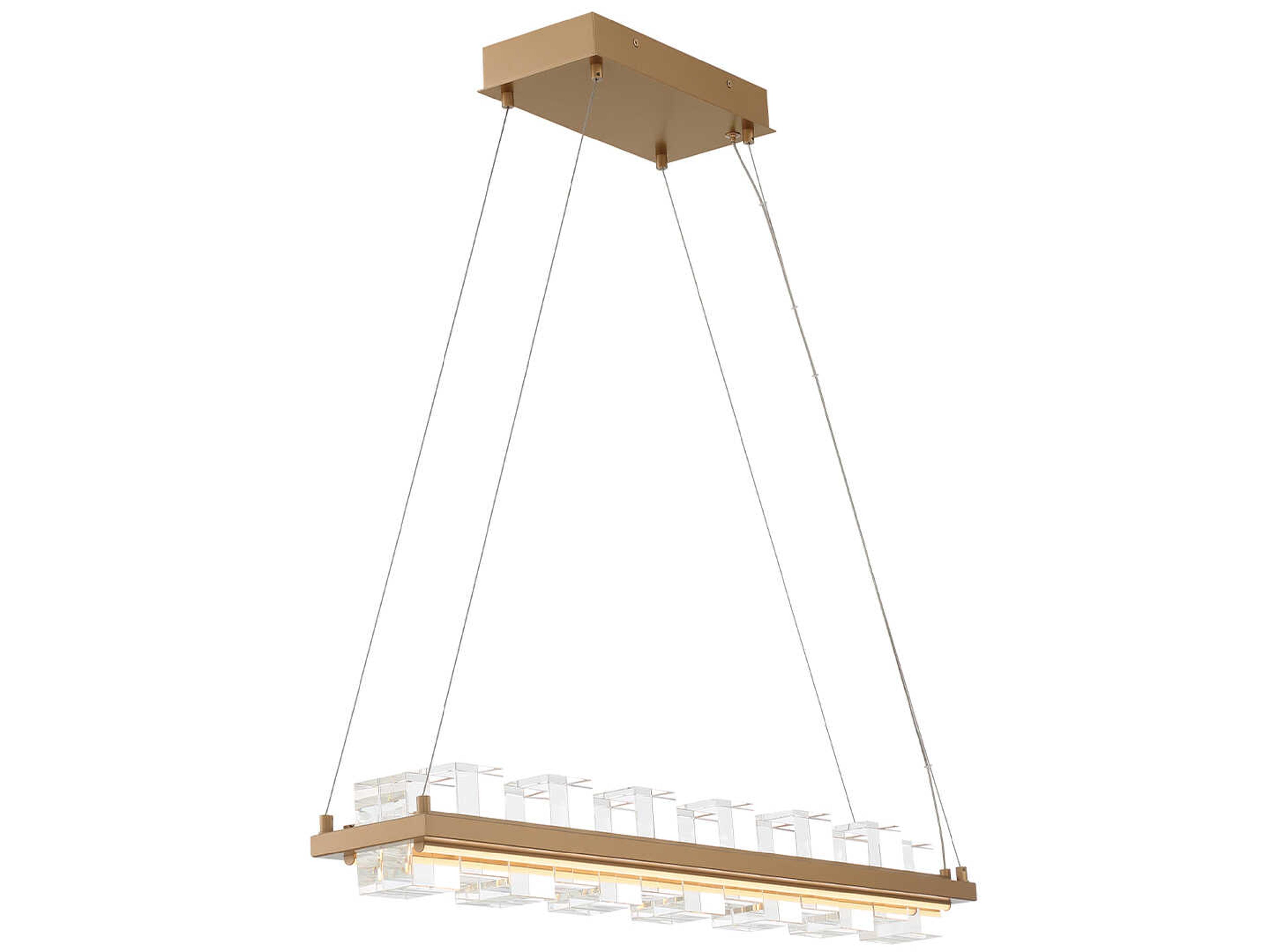Eurofase Bruco 2-Light Gold Glass LED Geometric Linear Island Pendant