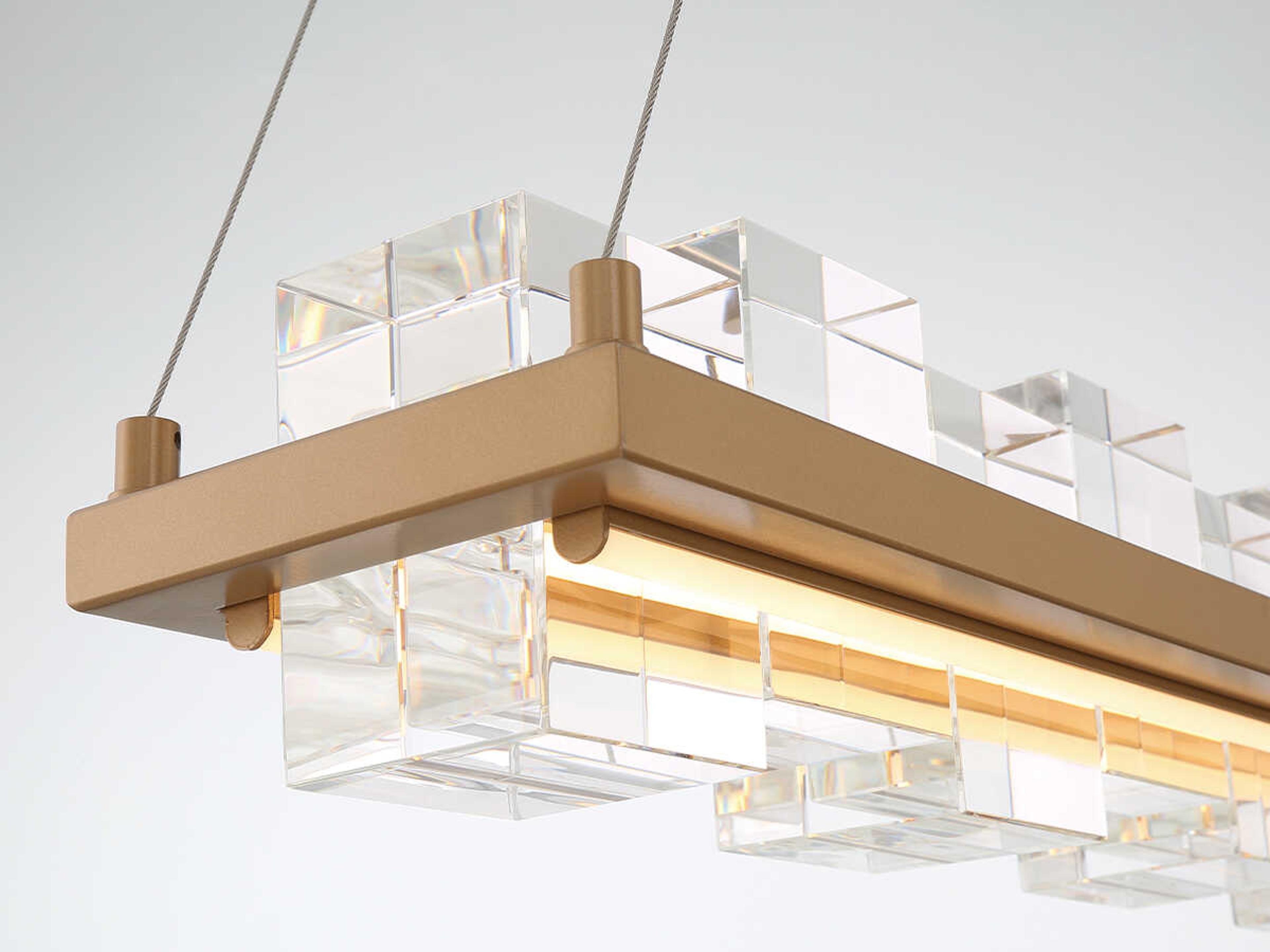 Eurofase Bruco 2-Light Gold Glass LED Geometric Linear Island Pendant