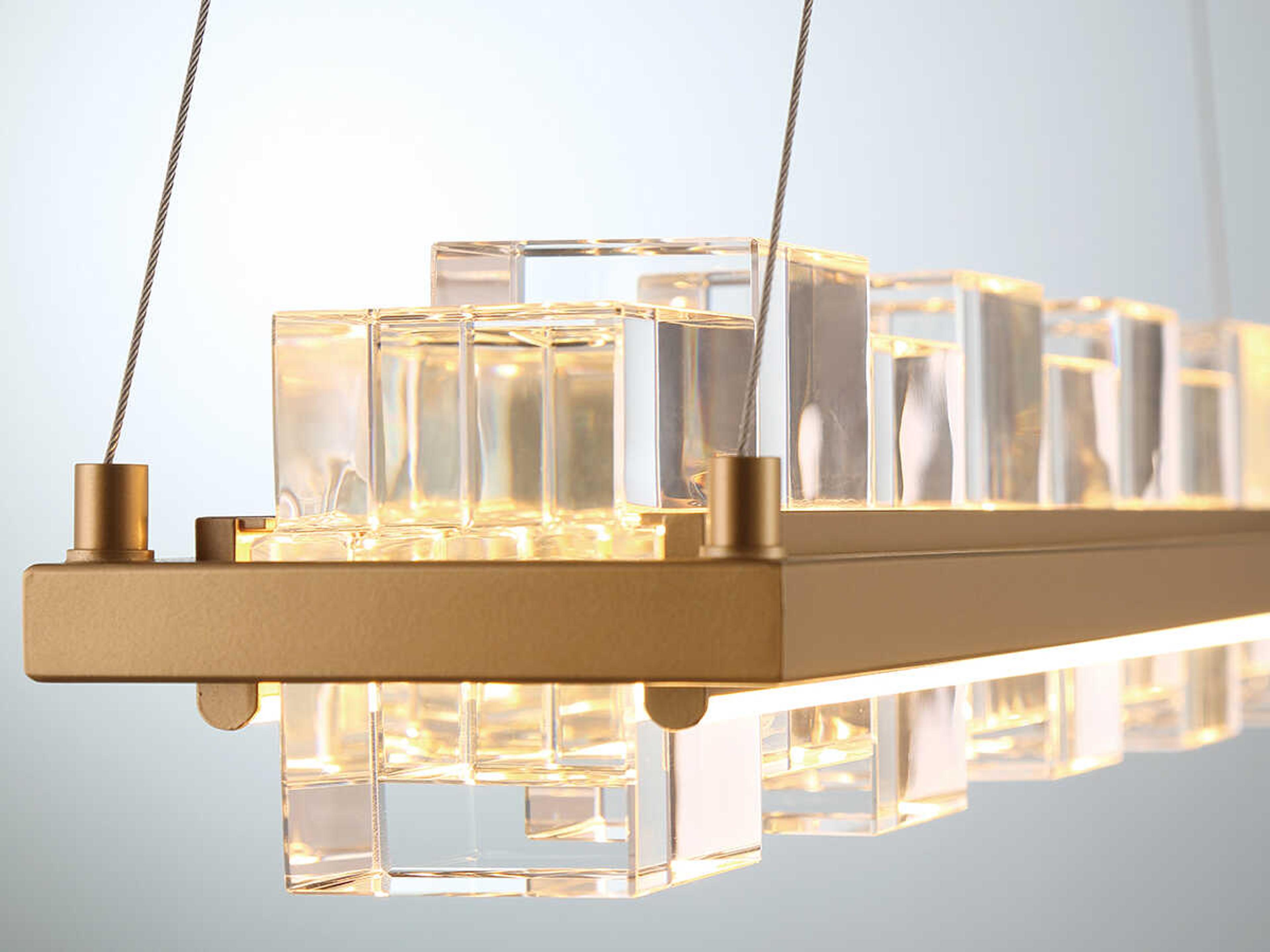Eurofase Bruco 2-Light Gold Glass LED Geometric Linear Island Pendant