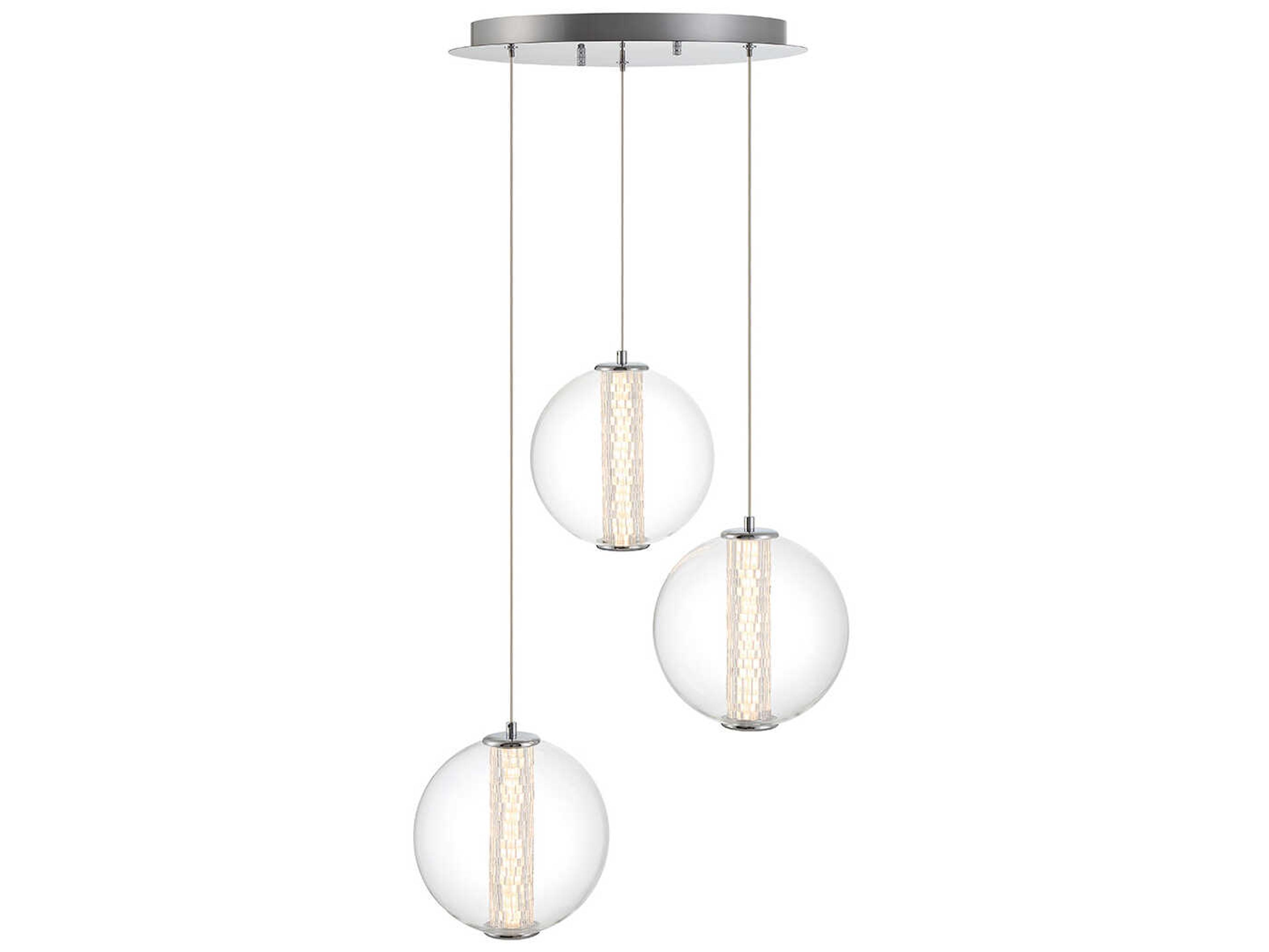 Eurofase Atomo 3-Light Chrome Crystal Glass Globe Pendant
