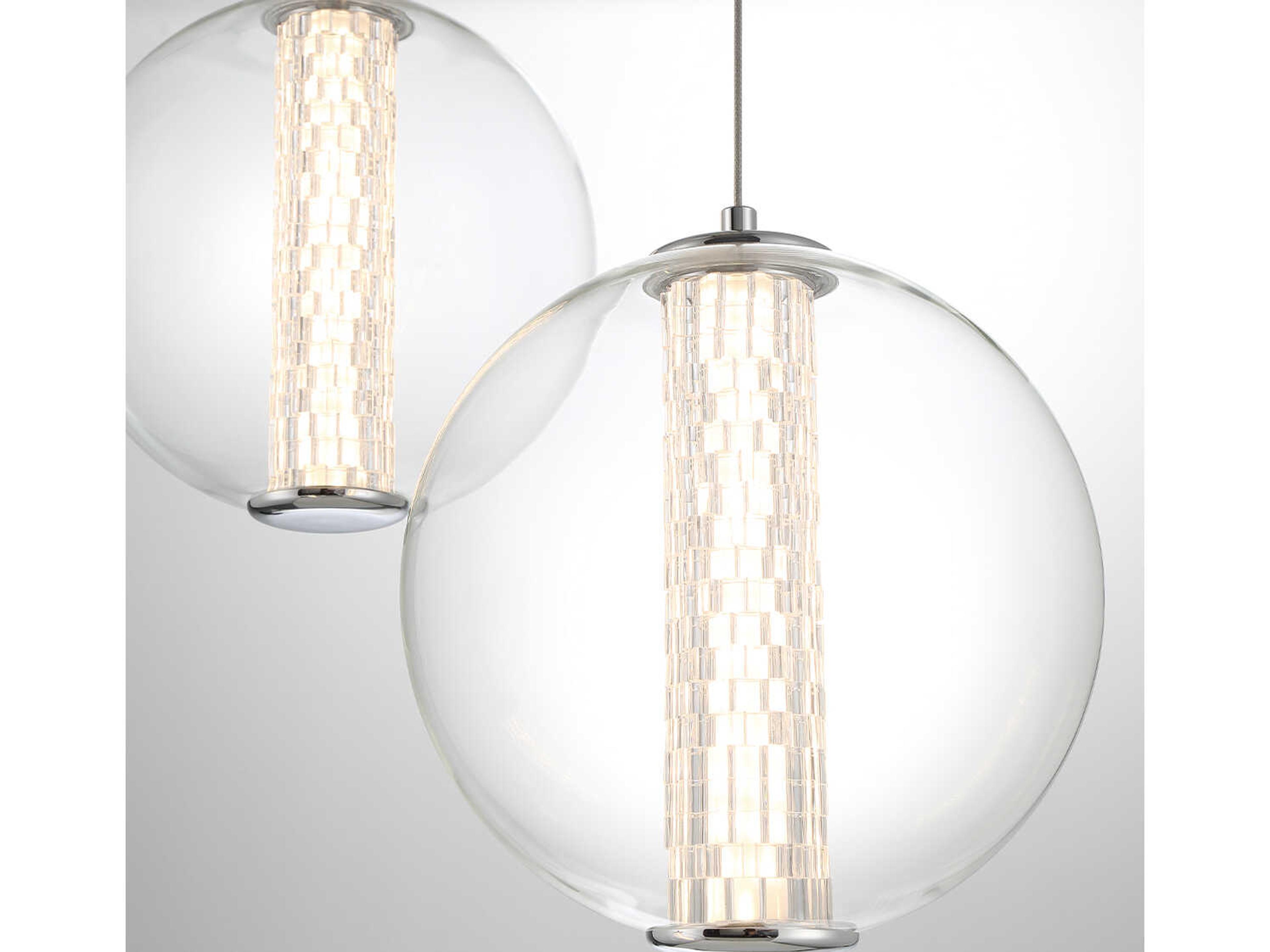 Eurofase Atomo 3-Light Chrome Crystal Glass Globe Pendant