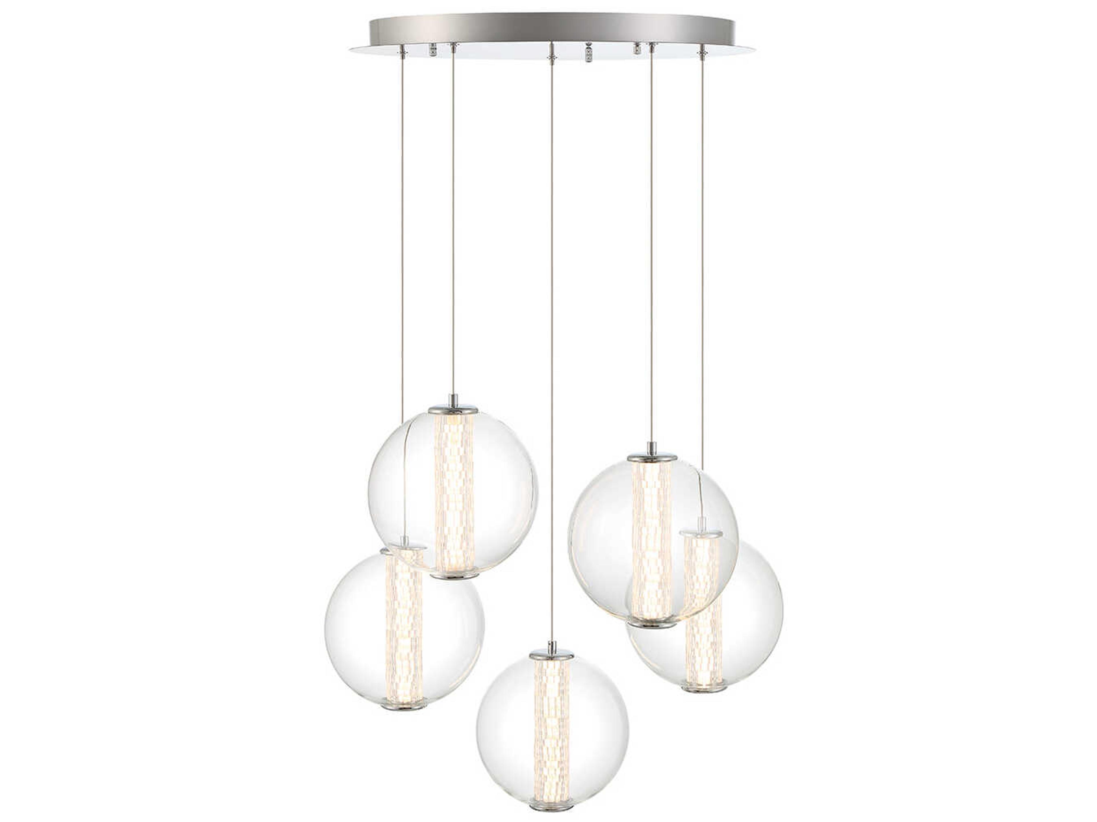 Eurofase Atomo 5-Light Chrome Crystal Glass Globe Pendant