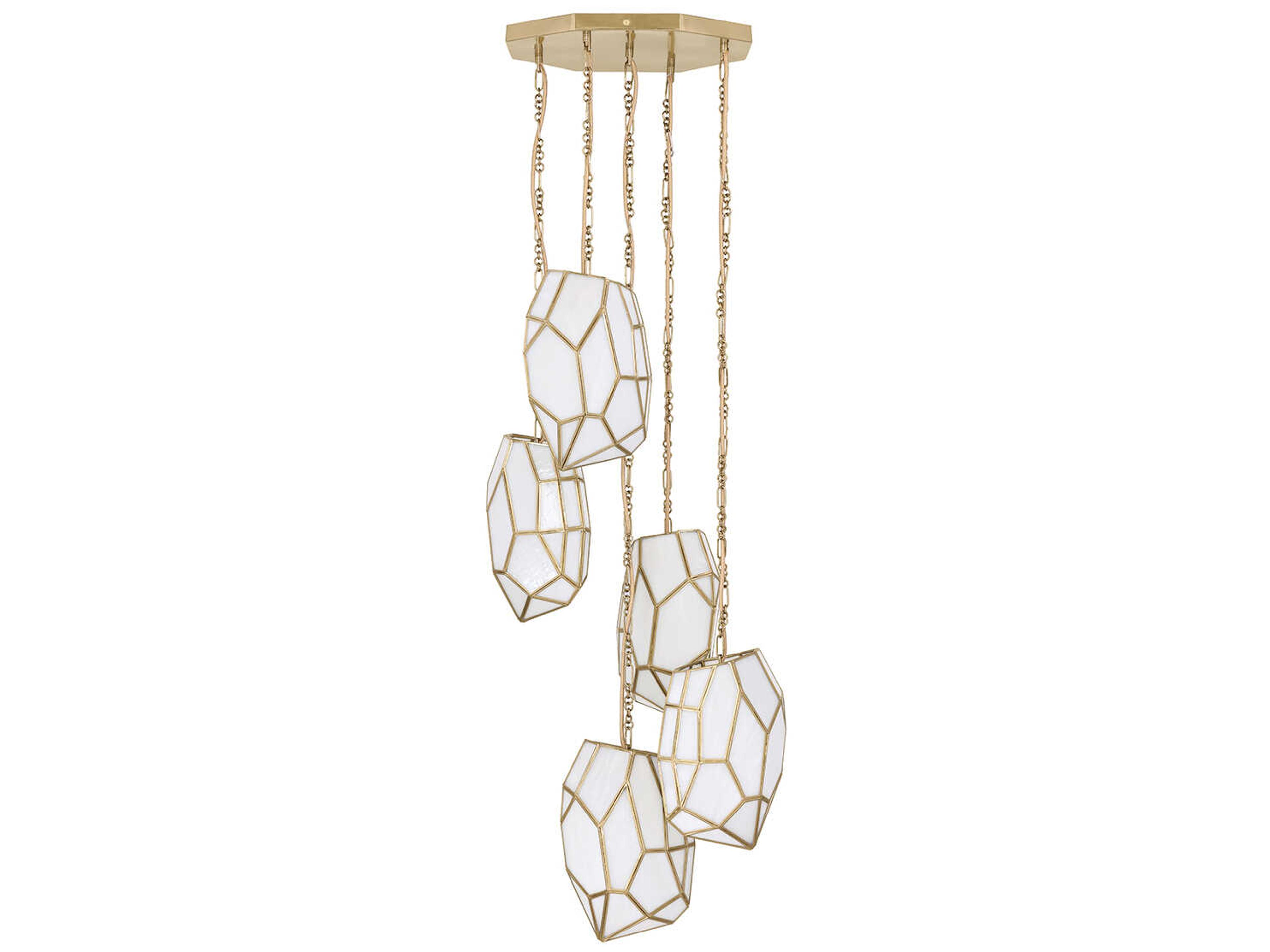 Heera 5-Light Brass Glass Geometric Pendant