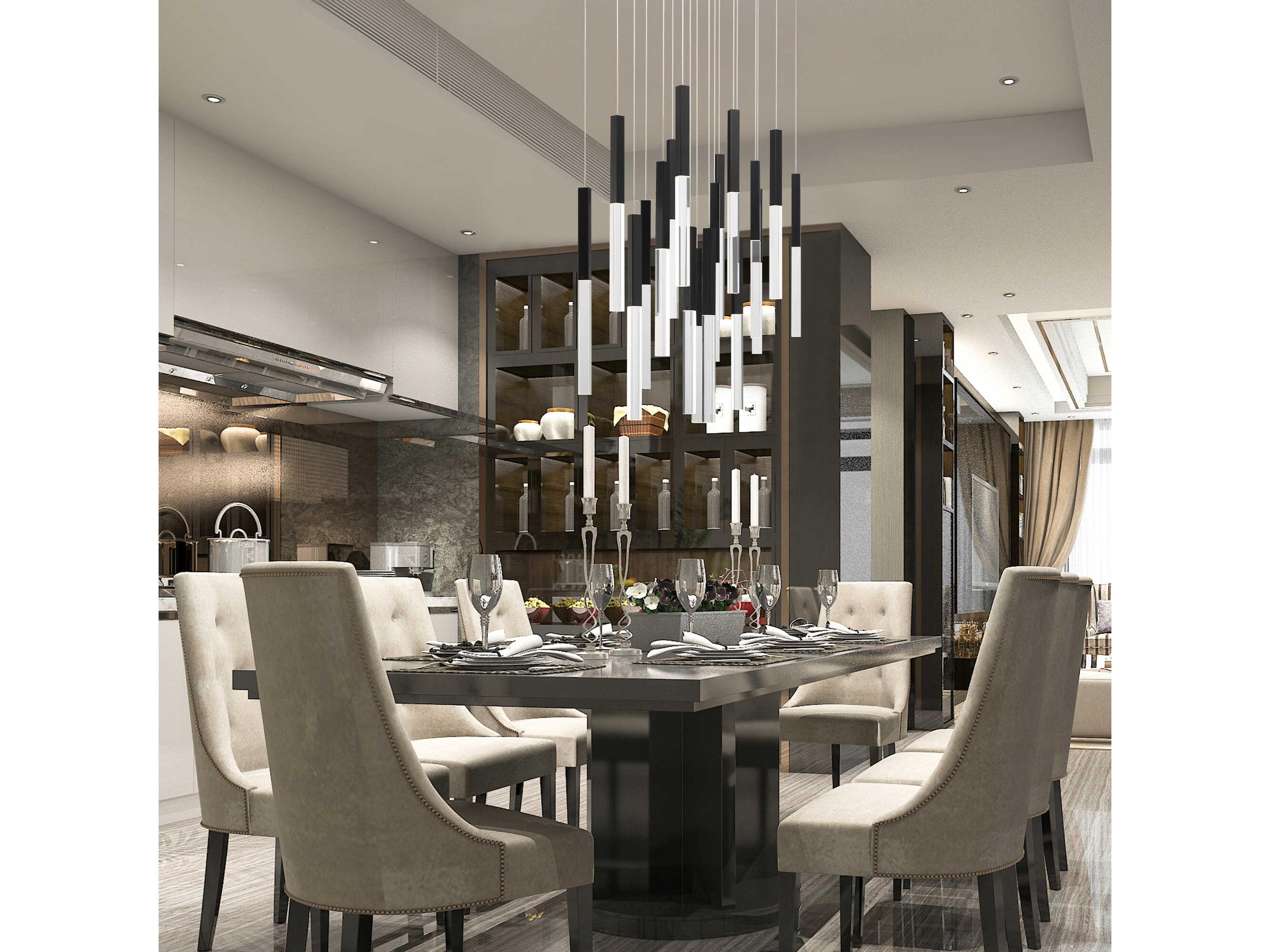 Eurofase Benicio 18-Light Black Geometric Linear Island Pendant