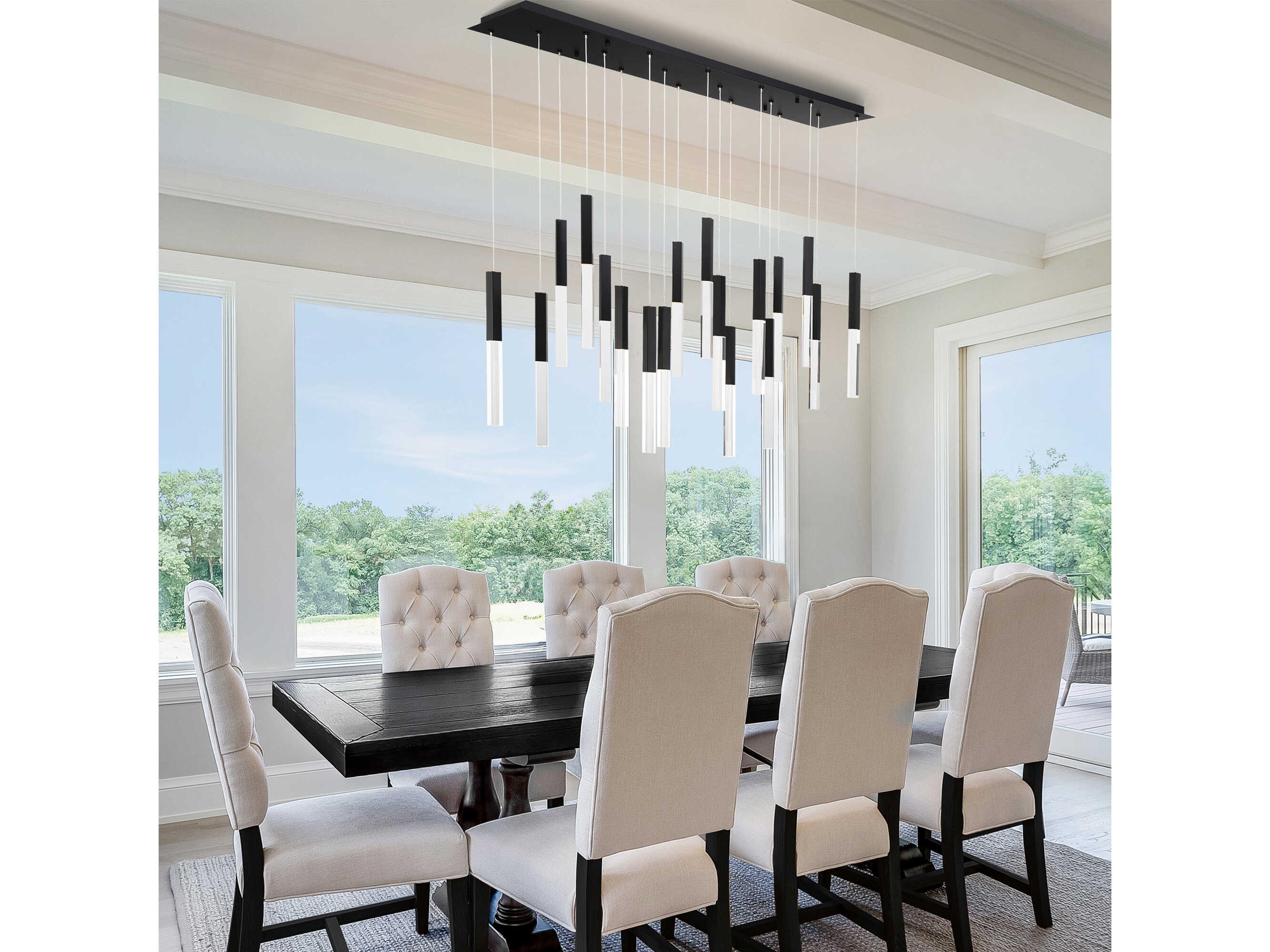 Eurofase Benicio 18-Light Black Geometric Linear Island Pendant