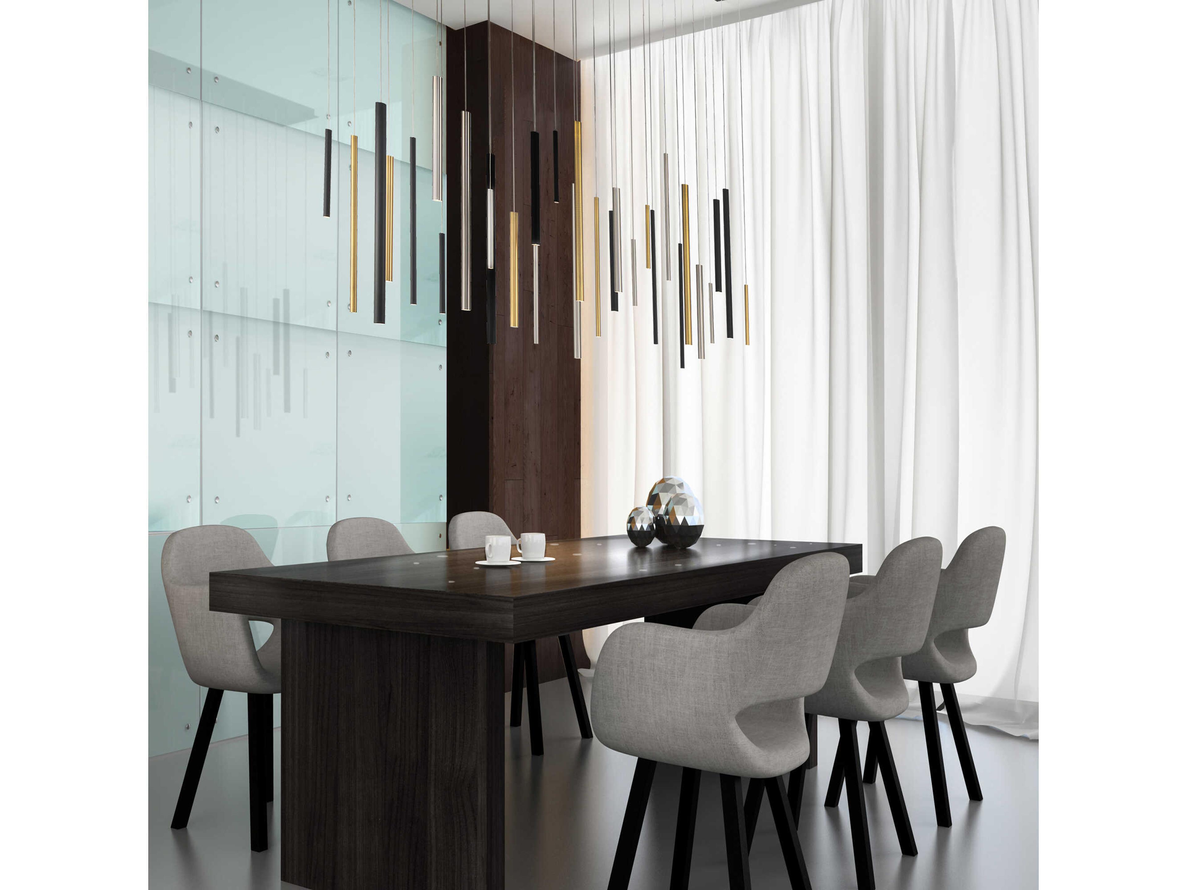 Eurofase Santana 30-Light Black Nickel Gold Geometric Linear Island Pendant