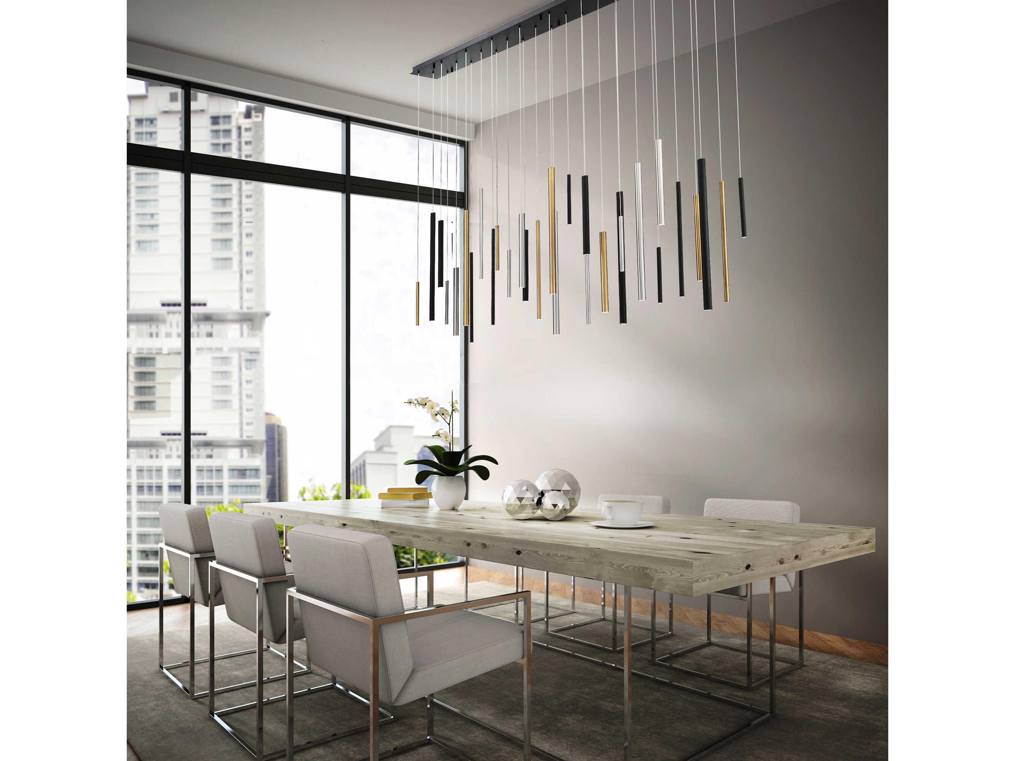 Eurofase Santana 30-Light Black Nickel Gold Geometric Linear Island Pendant