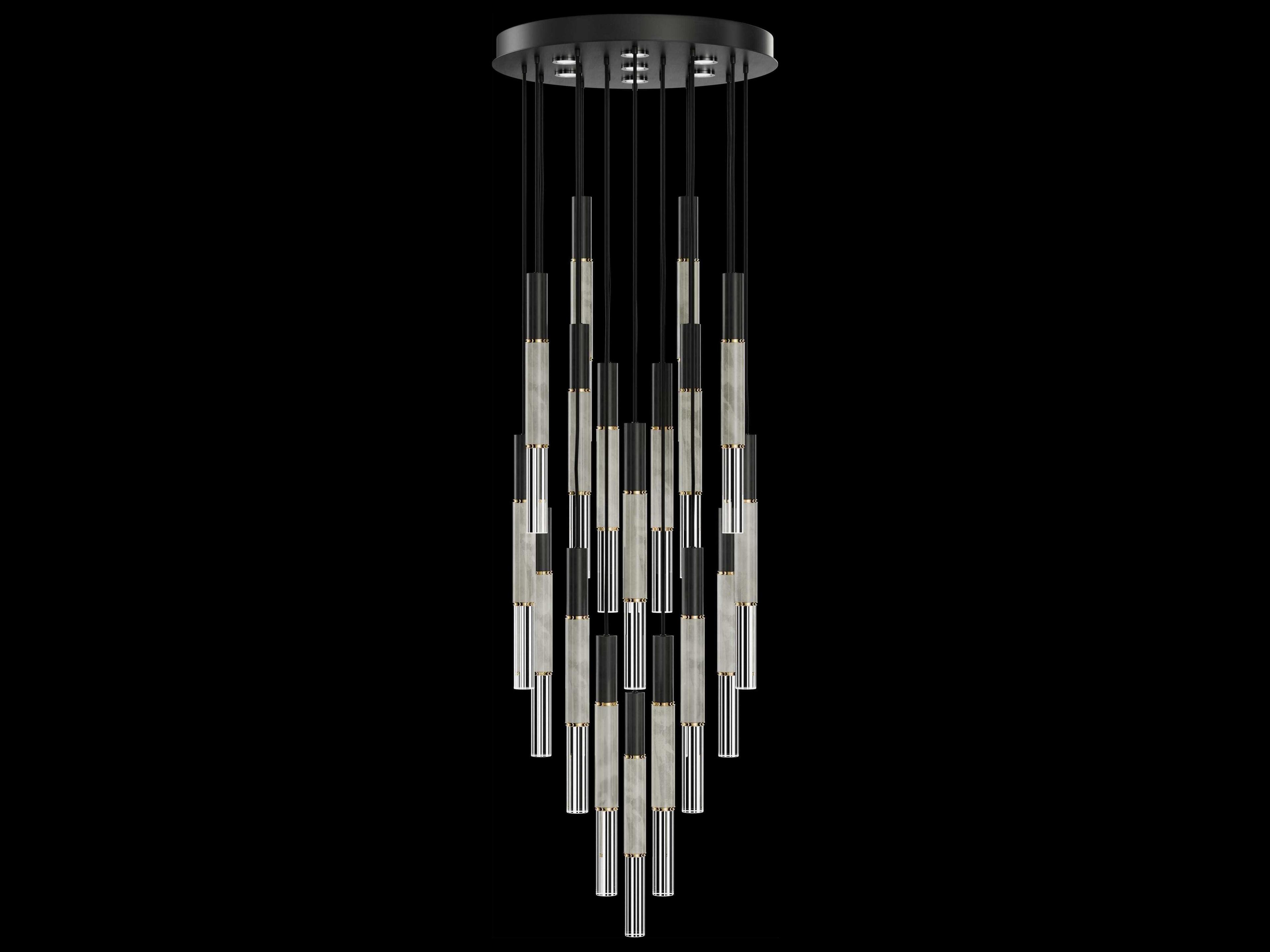 Fine Art Handcrafted Lighting Antonia 18-Light 7-Light Black Linear Pendant