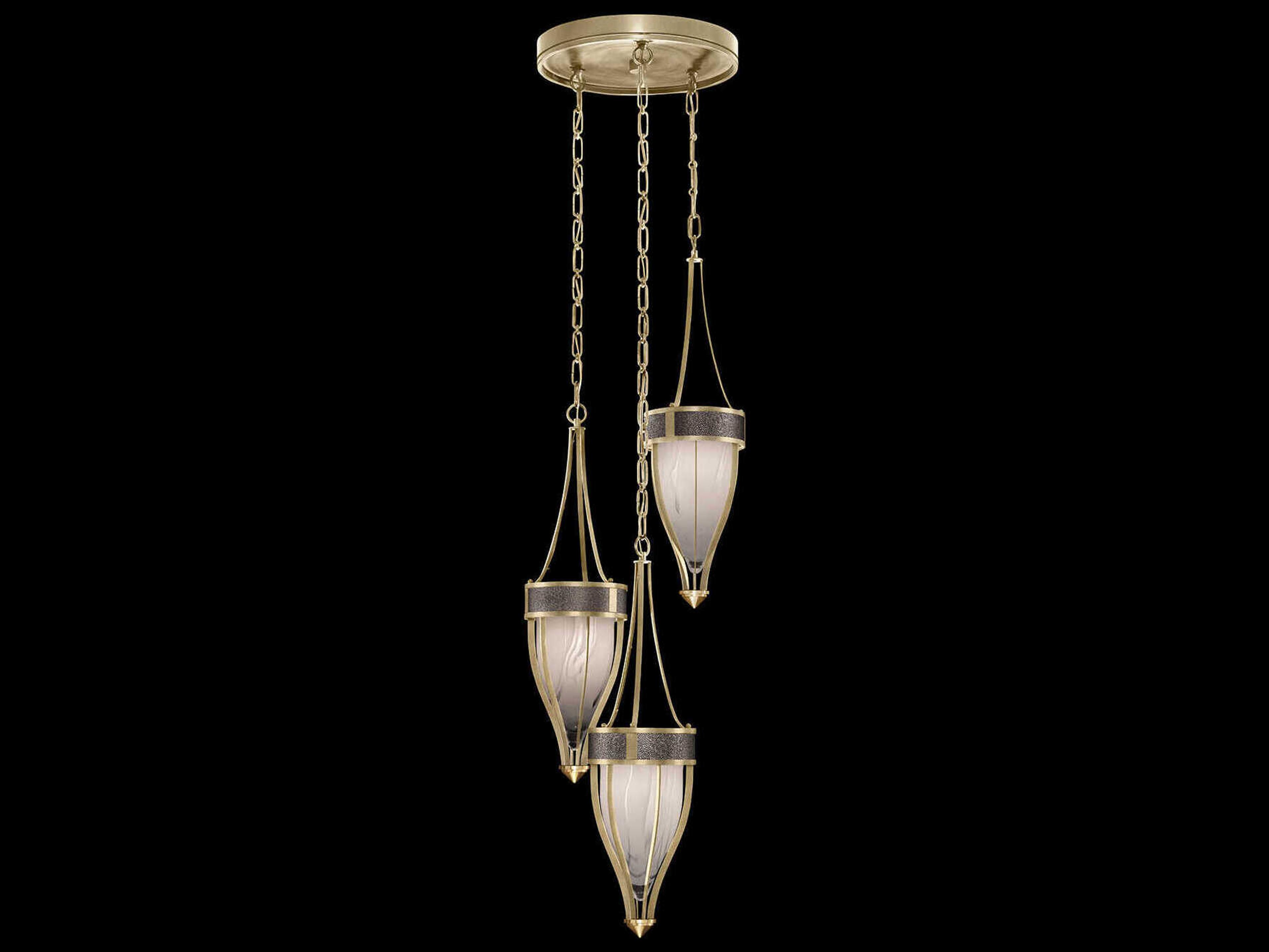 Mirage 3-Light Soft Gold Leaf Traditional Pendant
