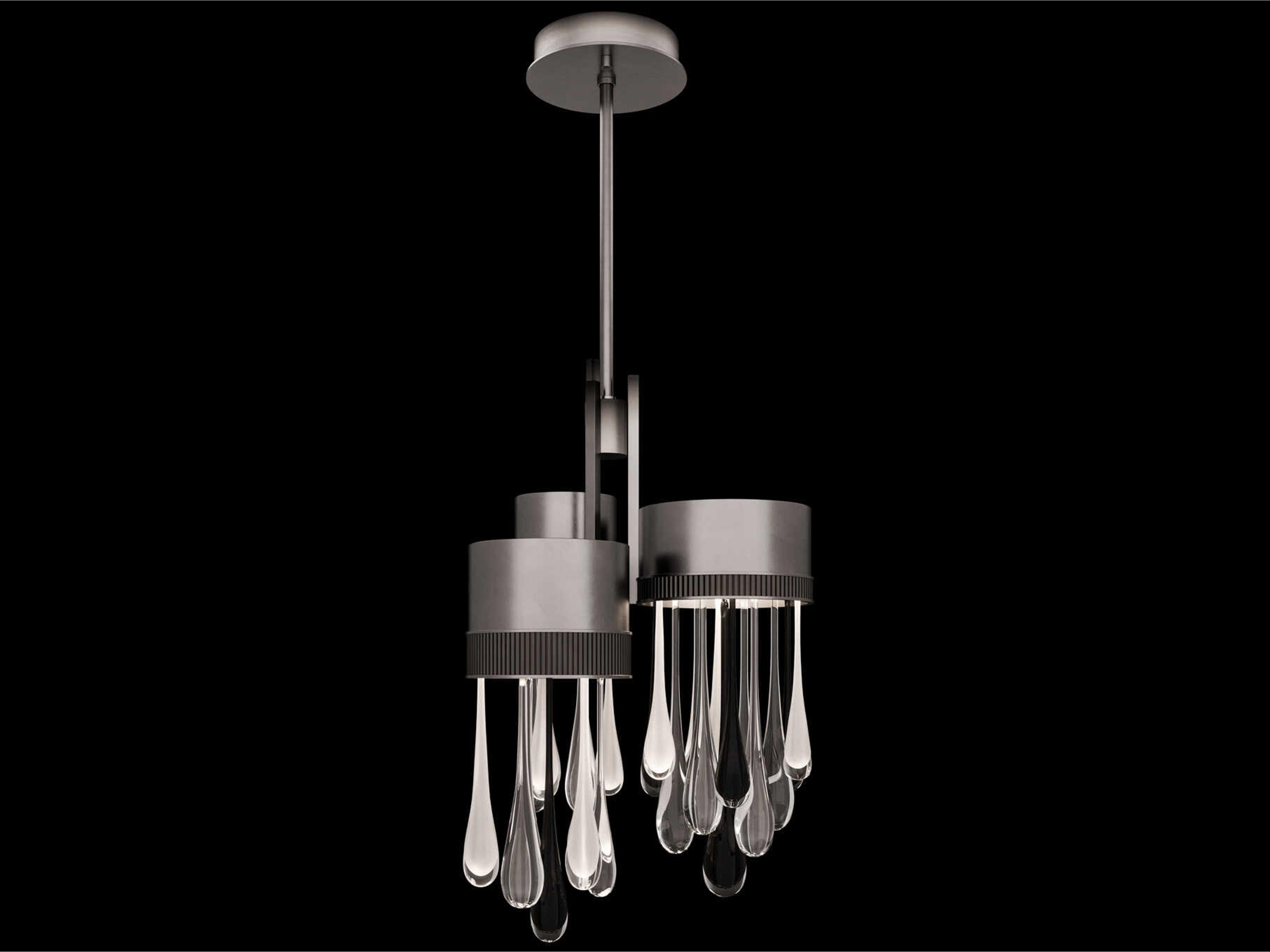 Fine Art Handcrafted Lighting Rain Ombre Silver Nickel Tiered Pendant