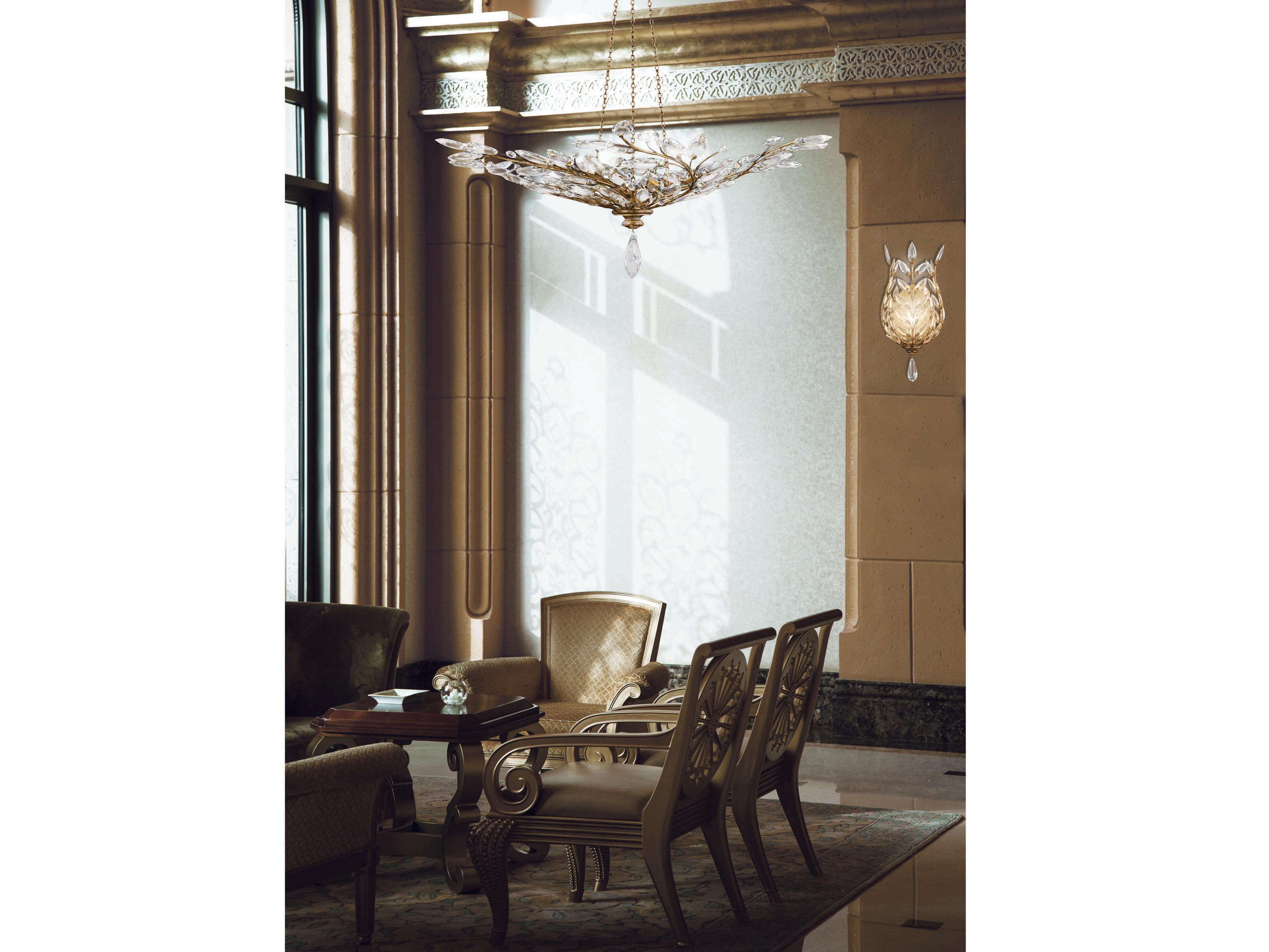 Fine Art Handcrafted Lighting Crystal Laurel 6-Light Gold Bowl Pendant