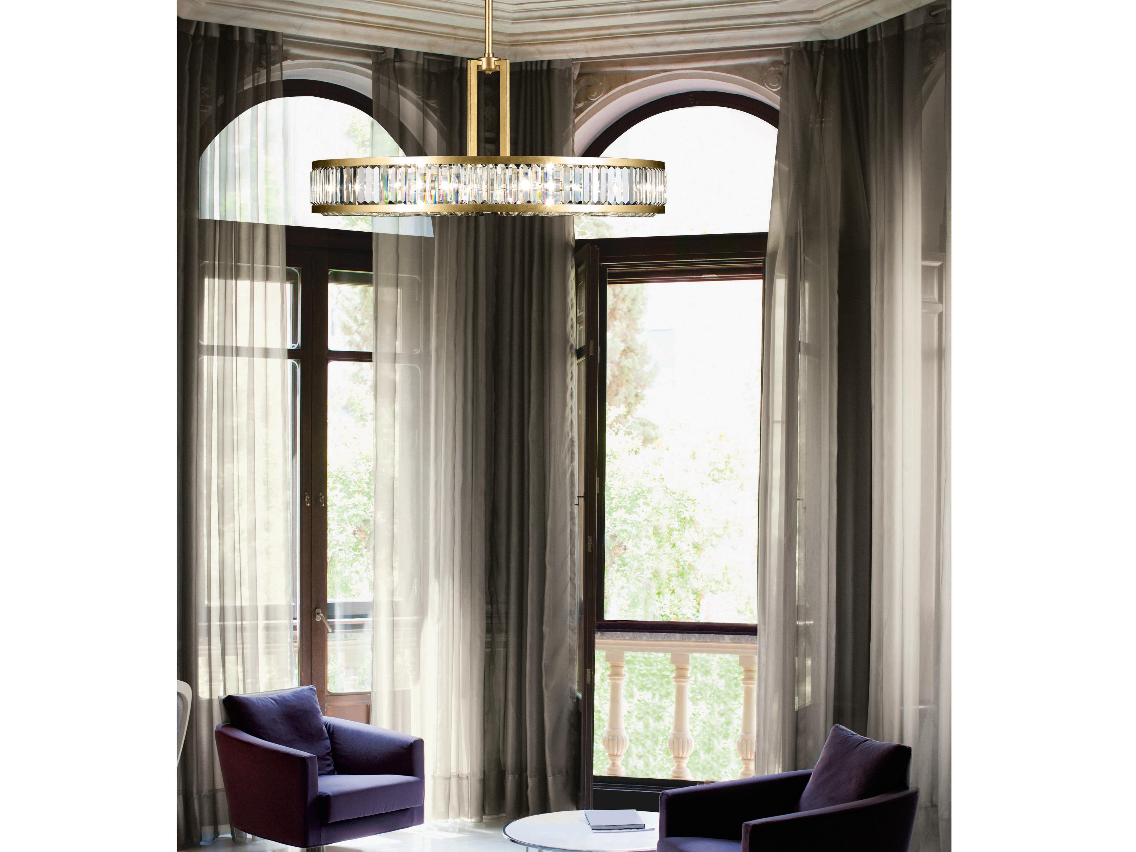 Fine Art Handcrafted Lighting Crystal Enchantment 6-Light Gold Glass Drum Pendant