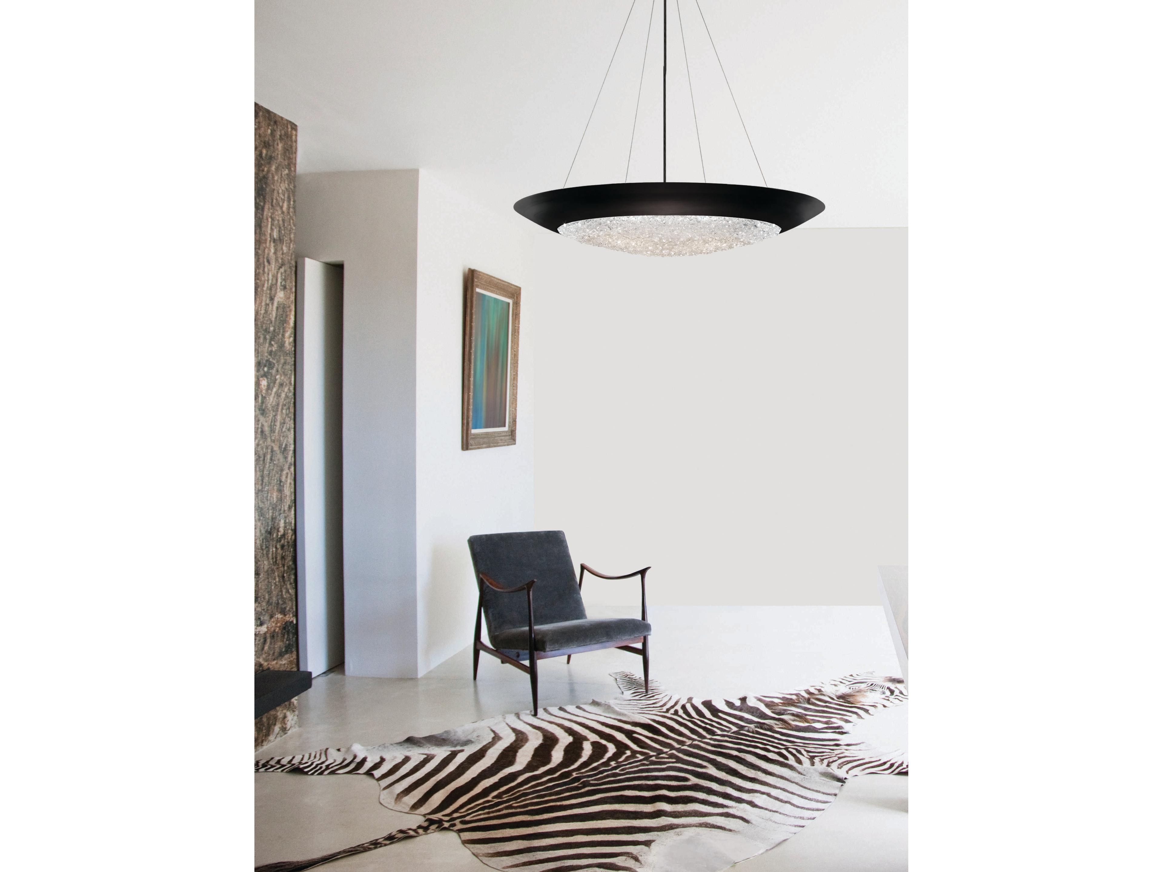 Fine Art Handcrafted Lighting Arctic Halo 3-Light Black Crystal Glass Bowl Pendant