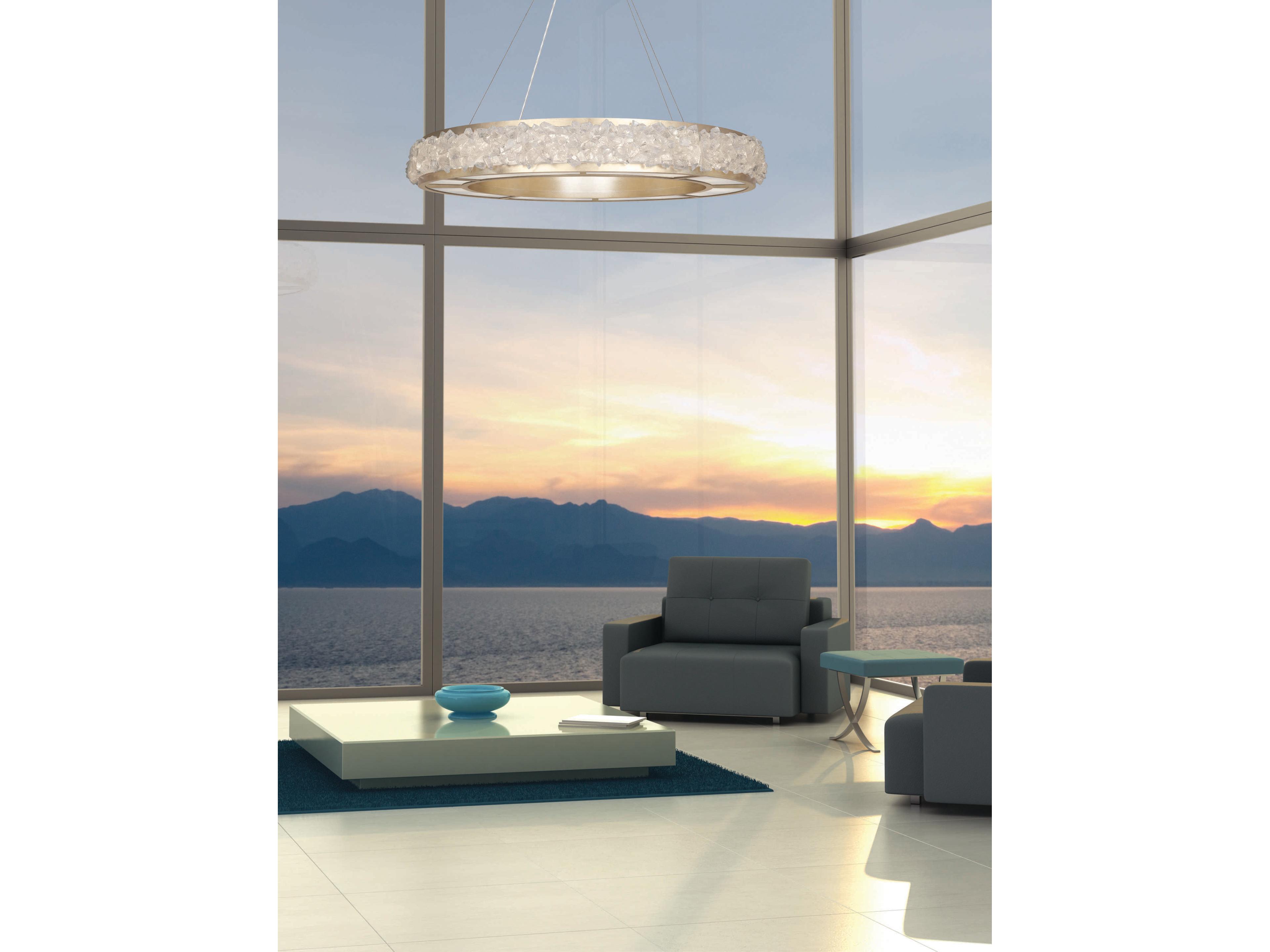 Fine Art Handcrafted Lighting Arctic Halo 16-Light Champagne Tinted Gold Leaf Crystal Glass Pendant