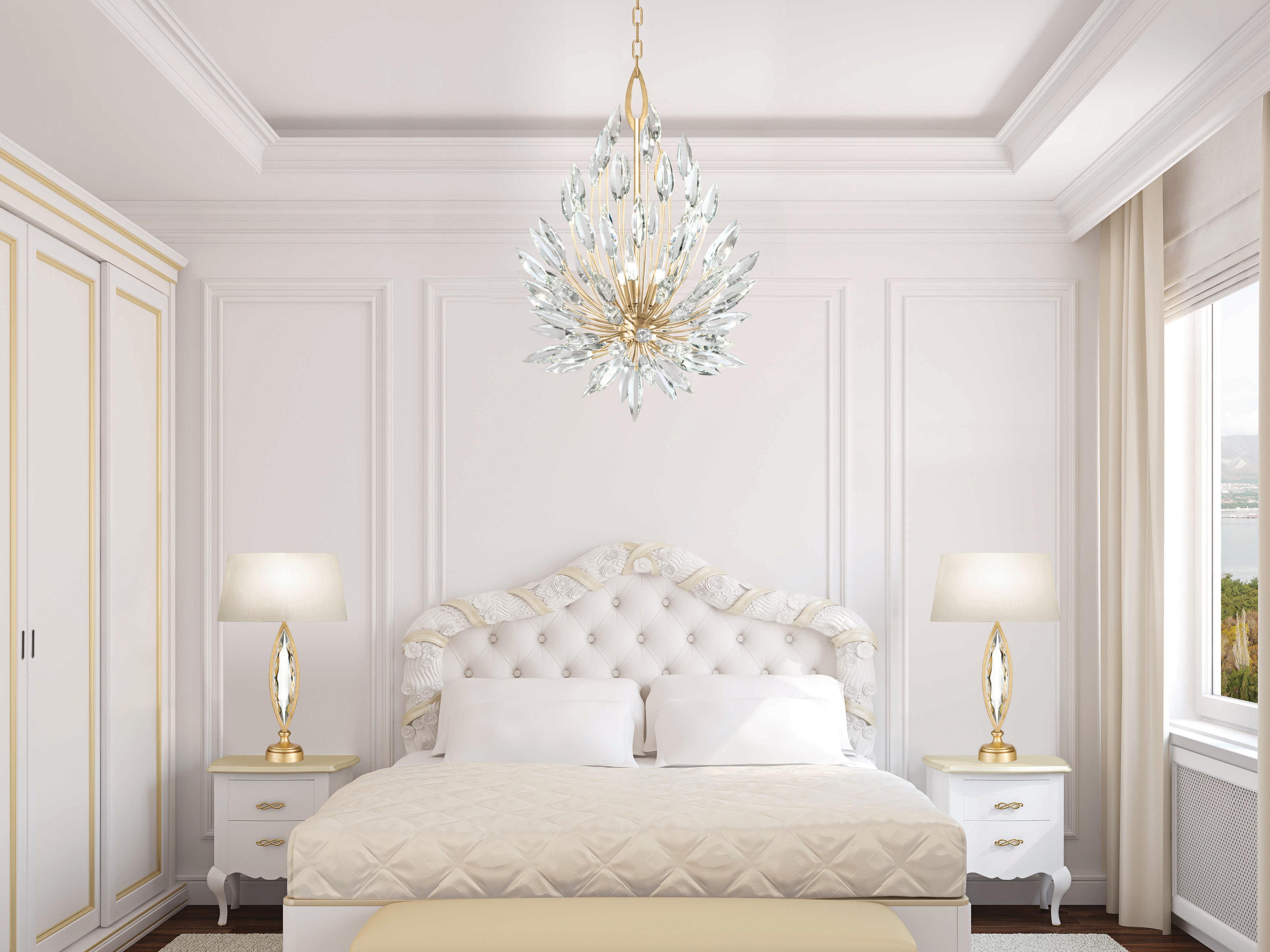 Fine Art Handcrafted Lighting Lily Buds 3-Light Gold Leaf Crystal Pendant