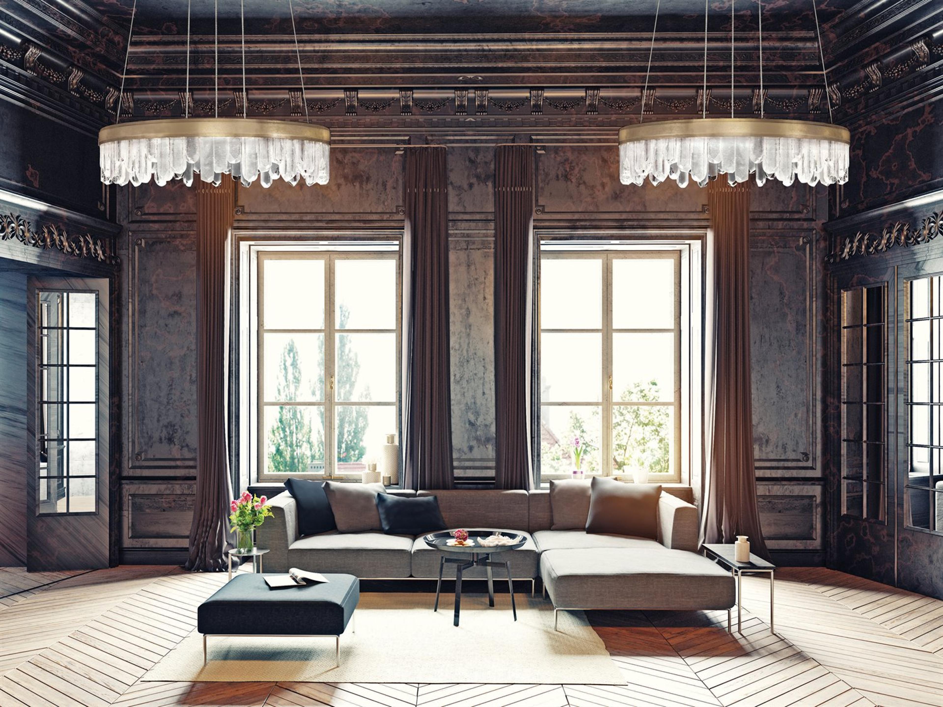 Fine Art Handcrafted Lighting Lior 20-Light Gold Leaf Glass LED Drum Pendant