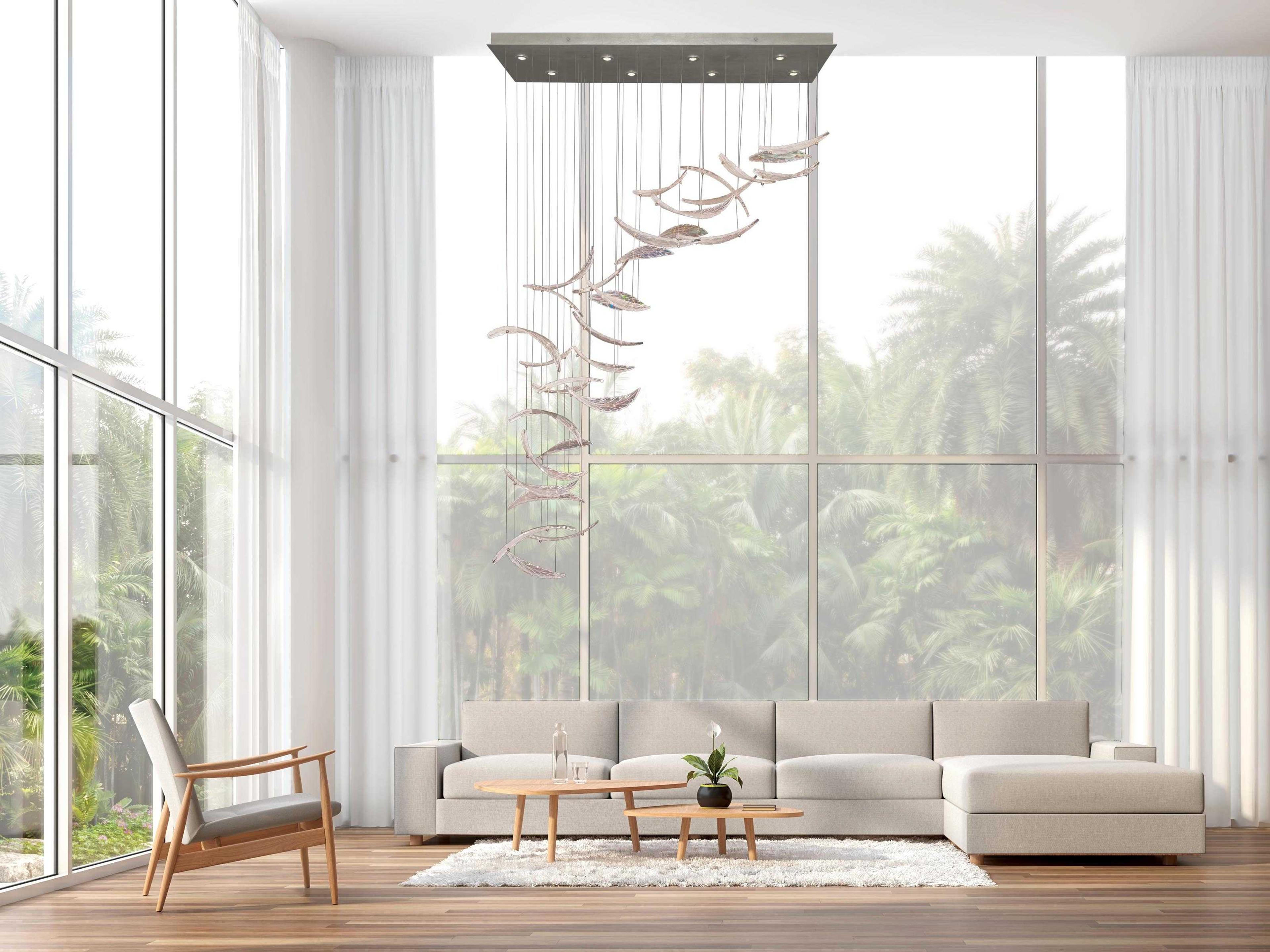 Fine Art Handcrafted Lighting Elevate 8-Light Silver Leaf Crystal Glass Island Pendant