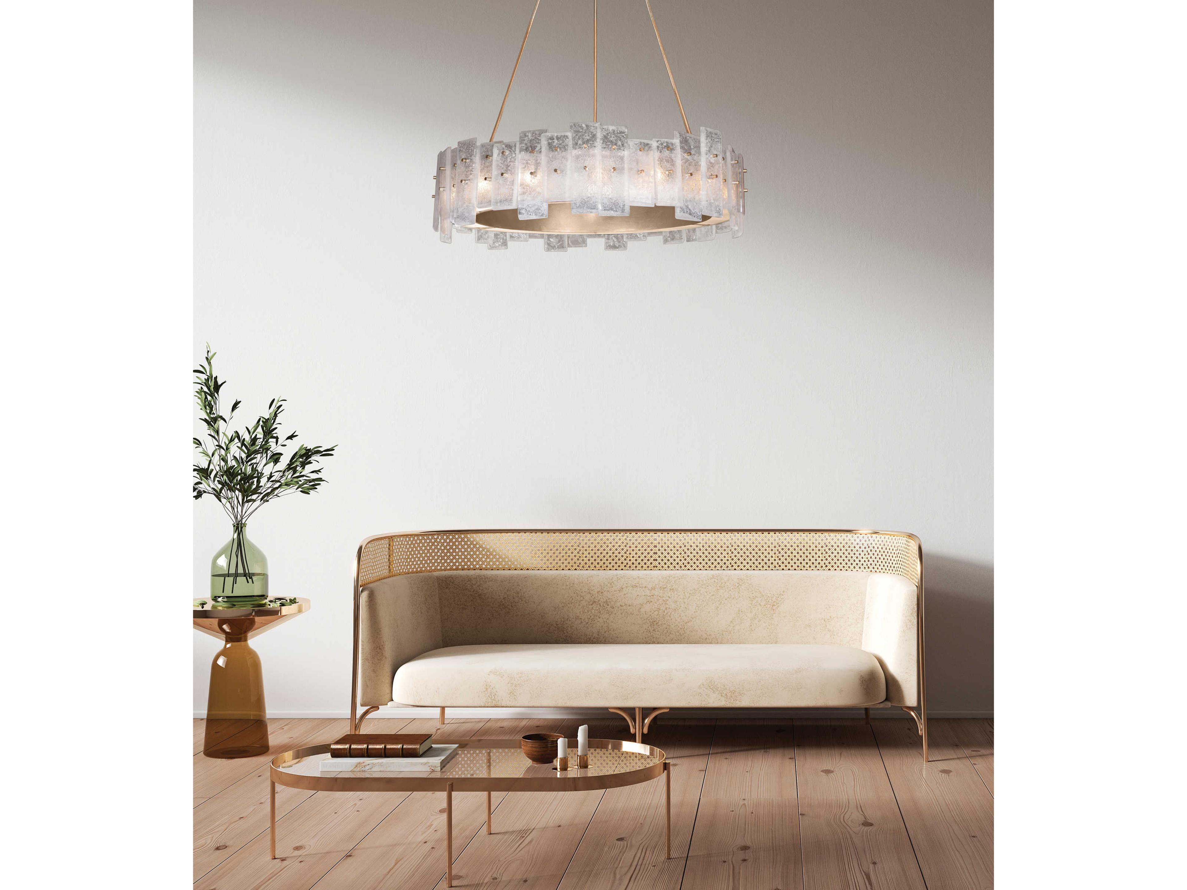 Fine Art Handcrafted Lighting Lunea 15-Light Gold Glass Drum Pendant