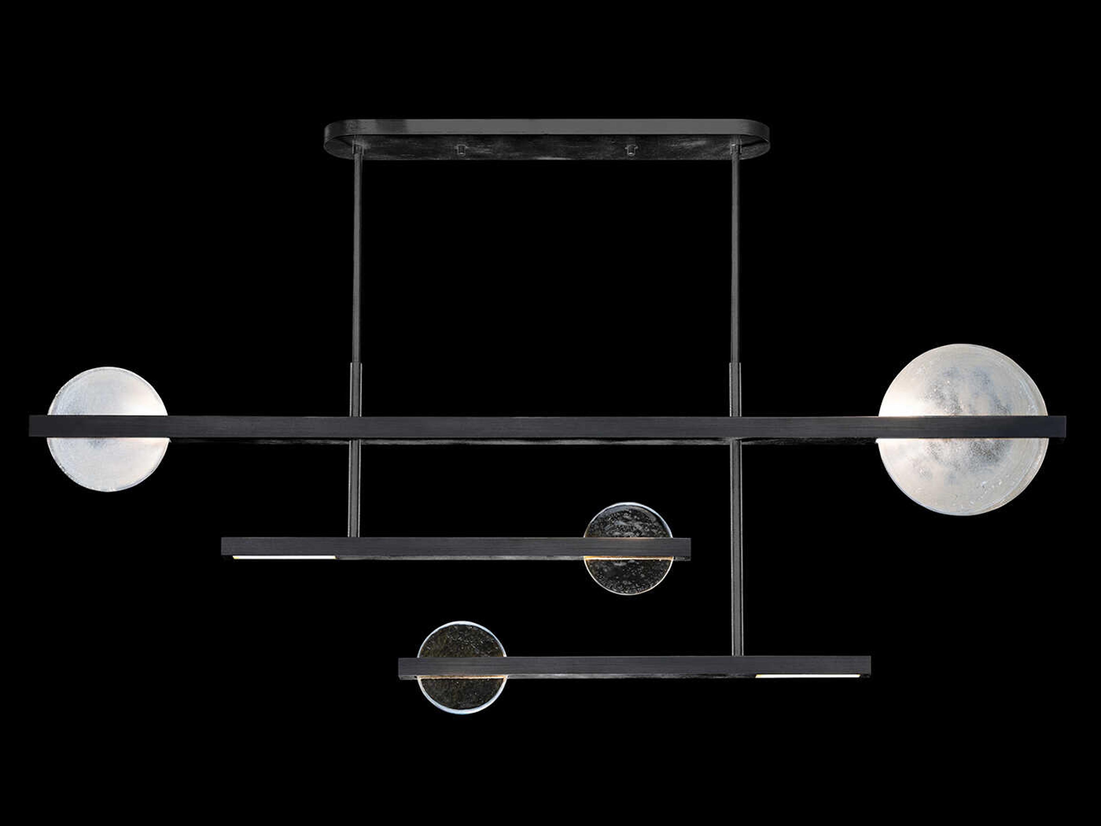 Selene 6-Light Black Iron Glass LED Geometric Linear Island Pendant