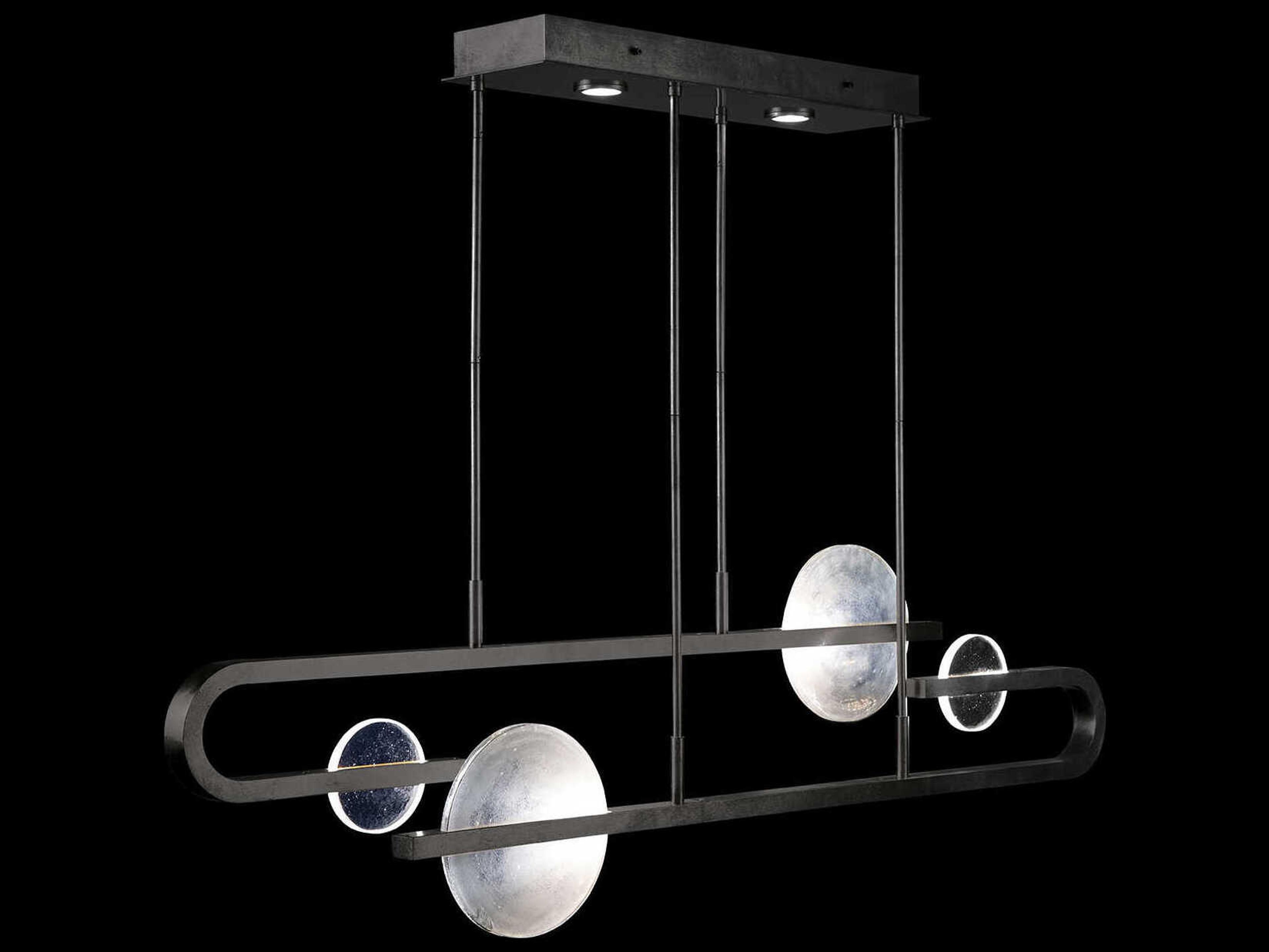 Fine Art Handcrafted Lighting Selene 8-Light Black Glass LED Geometric Linear Island Pendant