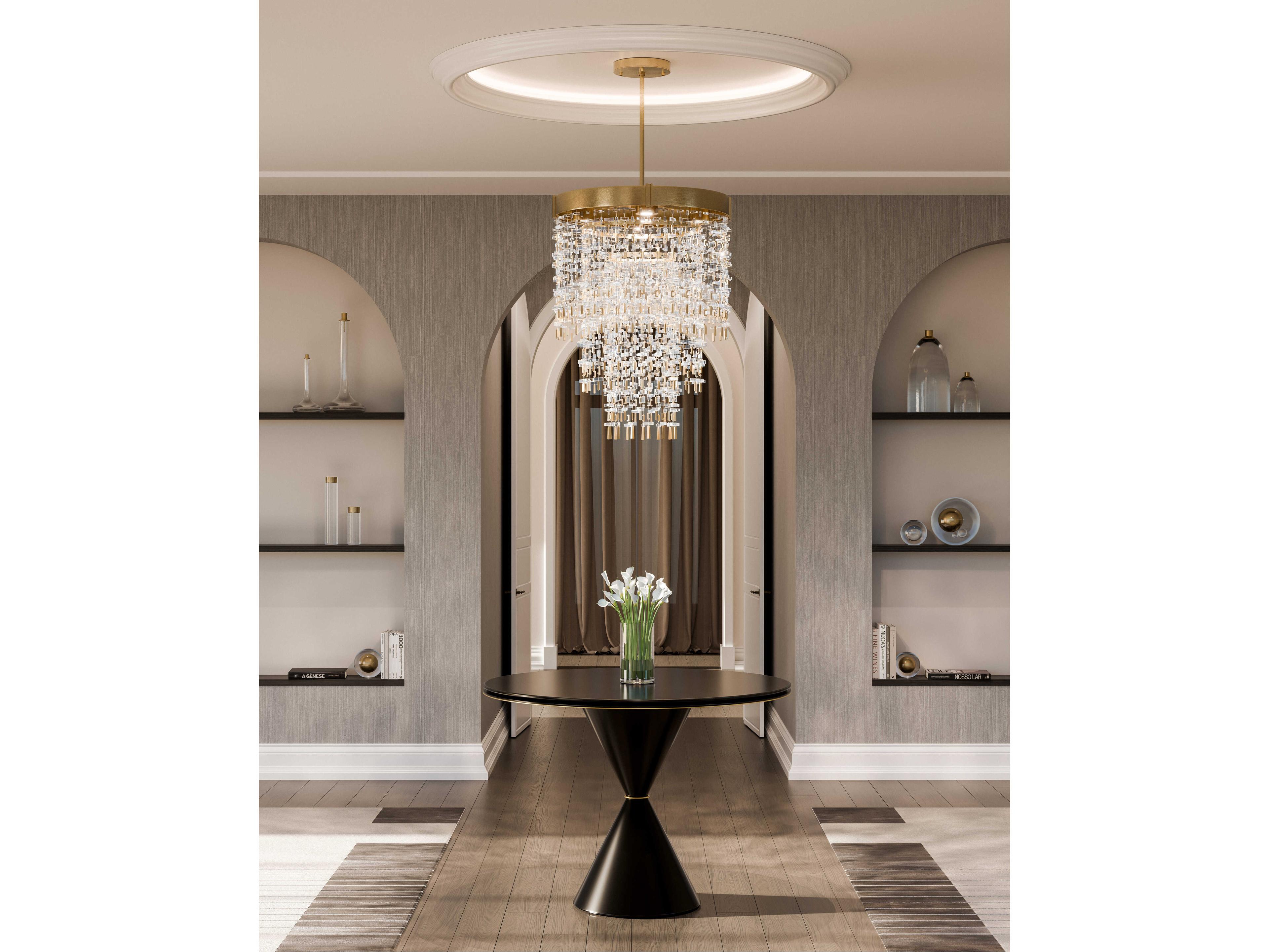 Fine Art Handcrafted Lighting Capri 5-Light Soft Gold Leaf Round Pendant