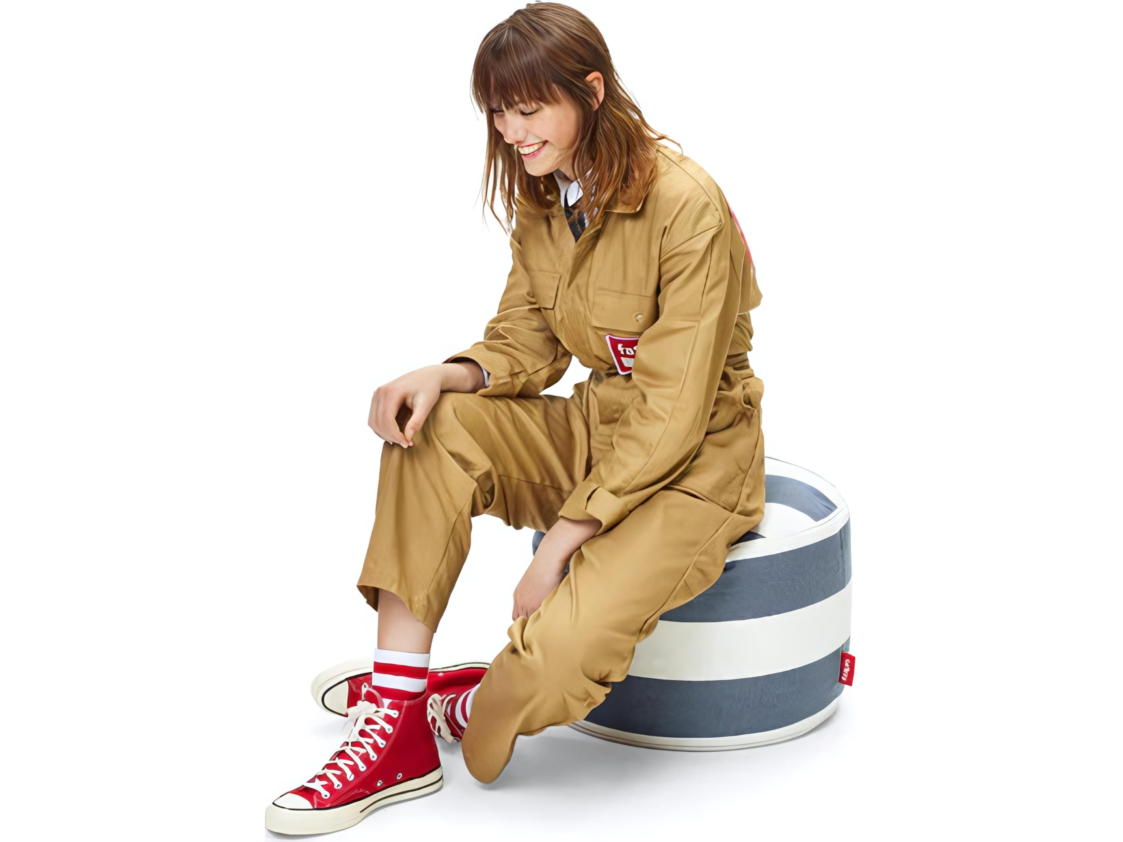 Fatboy Outdoor Point Pouf Ottoman in Stripe Ocean Blue