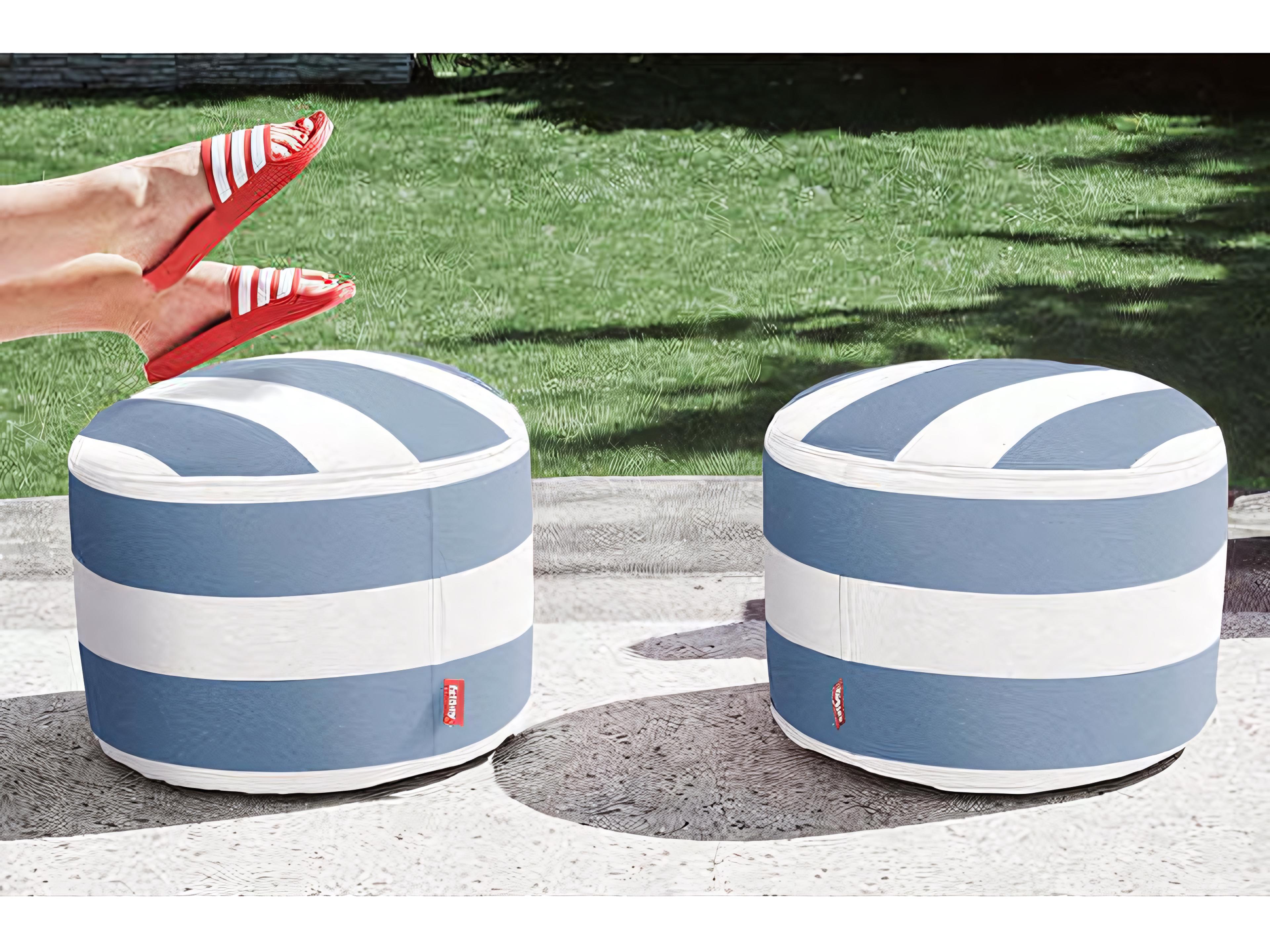 Fatboy Outdoor Point Pouf Ottoman in Stripe Ocean Blue