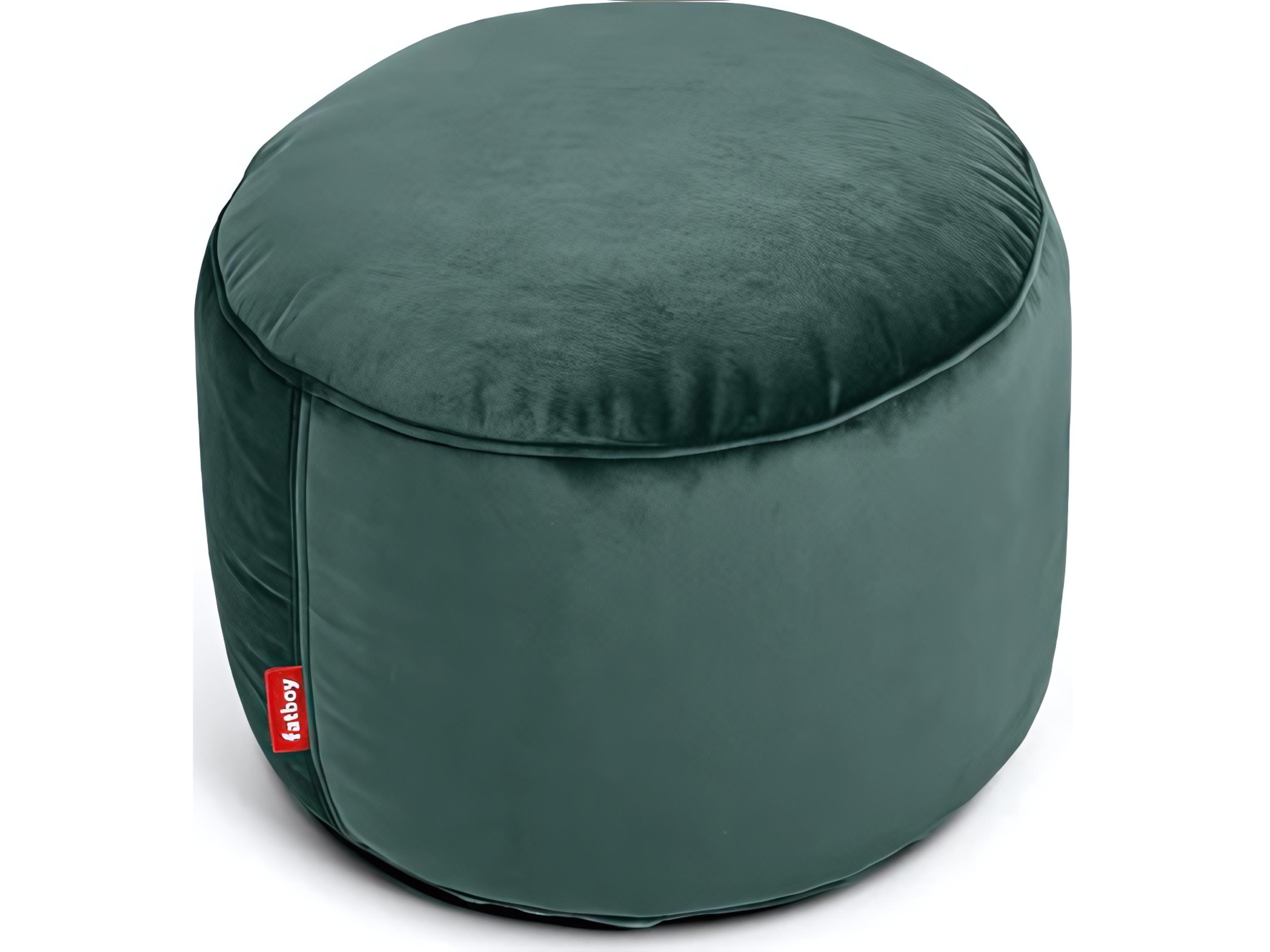 Point Recycled Velvet Pouf Ottoman in Petrol