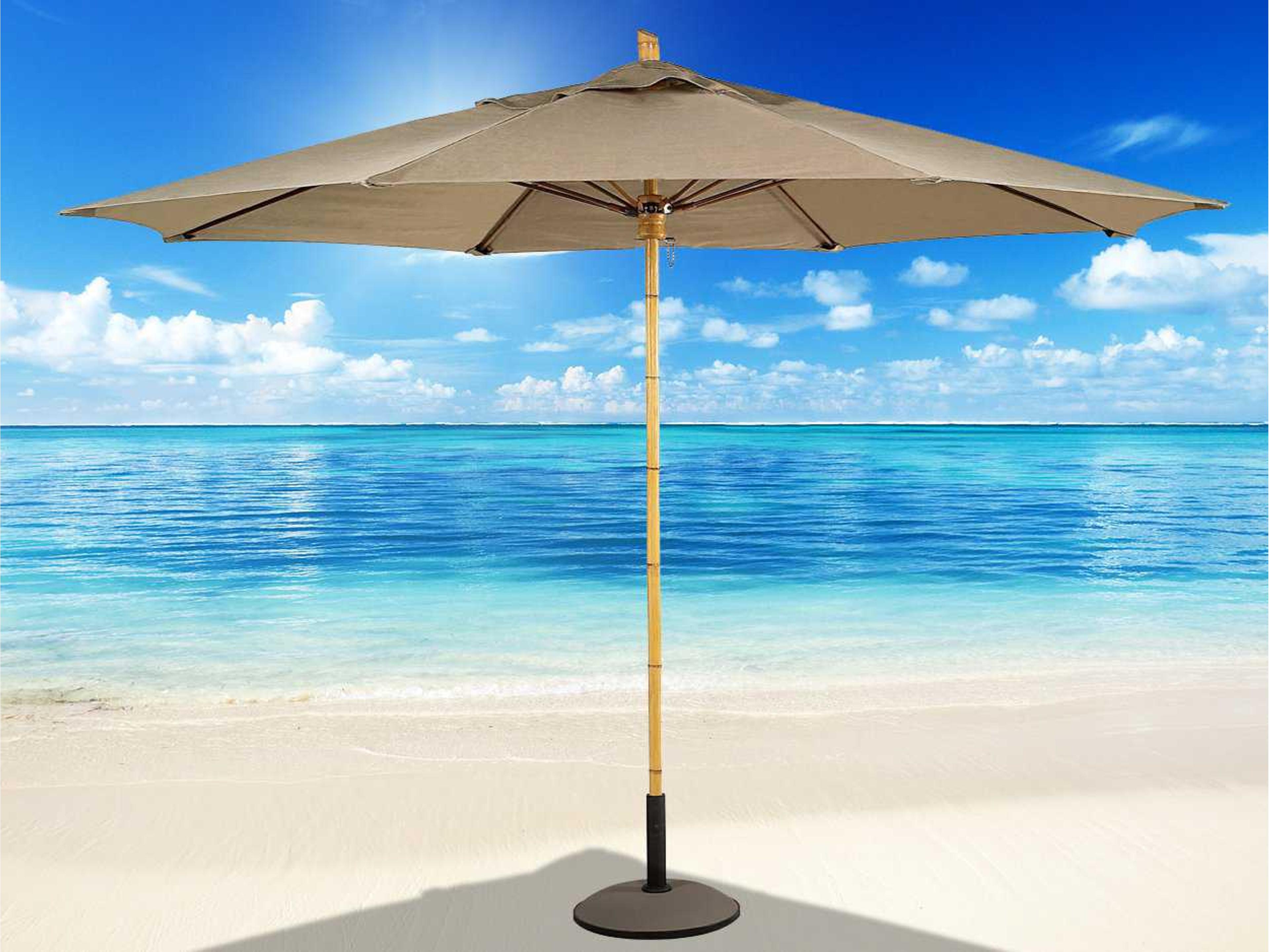 Fiberbuilt Bambusa Fiber Teak 11 Foot Octagon Pulley Wood Outdoor Patio Umbrella