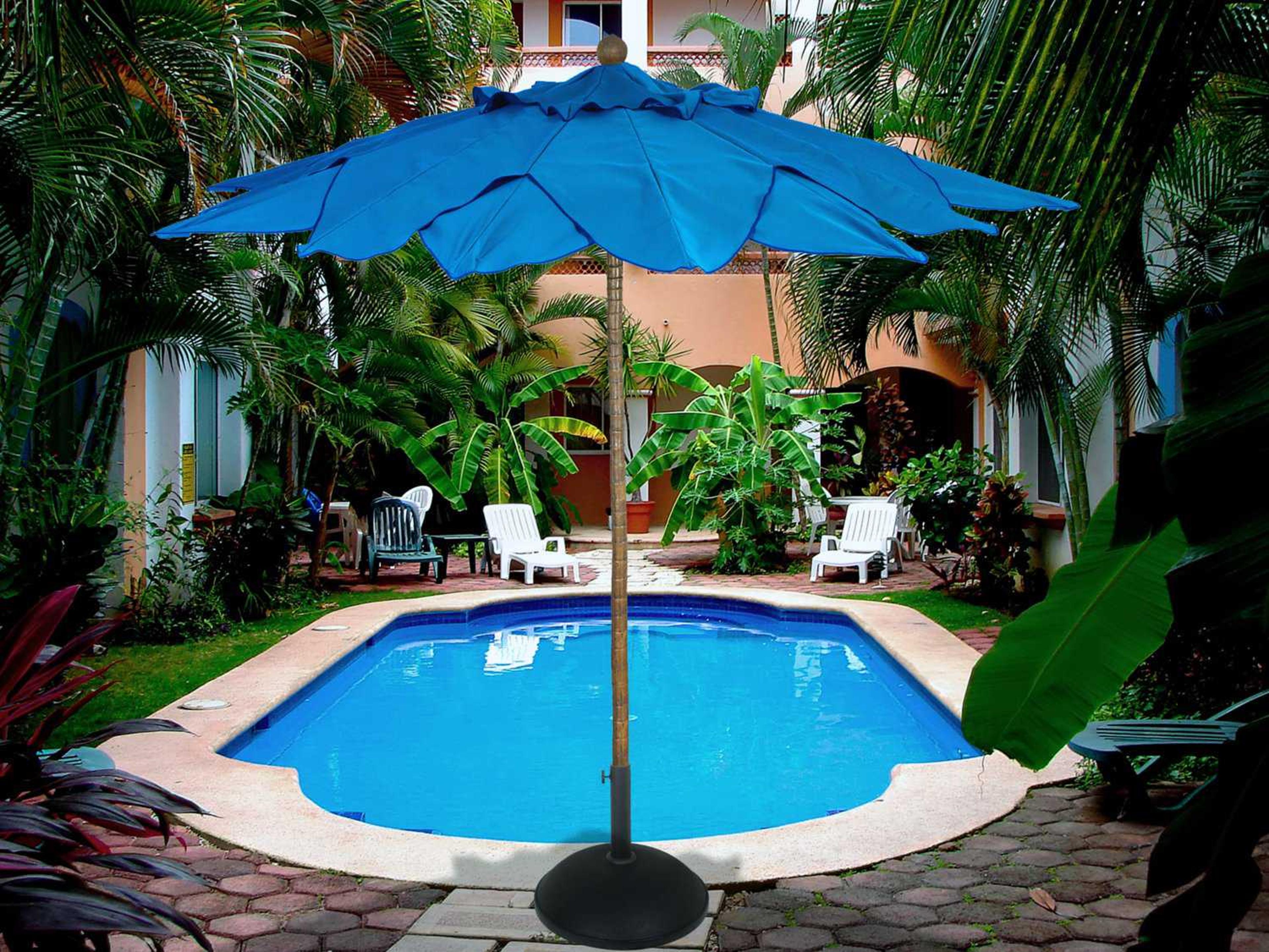 Fiberbuilt Palm Fiber Teak 9 Foot Leaf Pulley Wood Outdoor Patio Umbrella