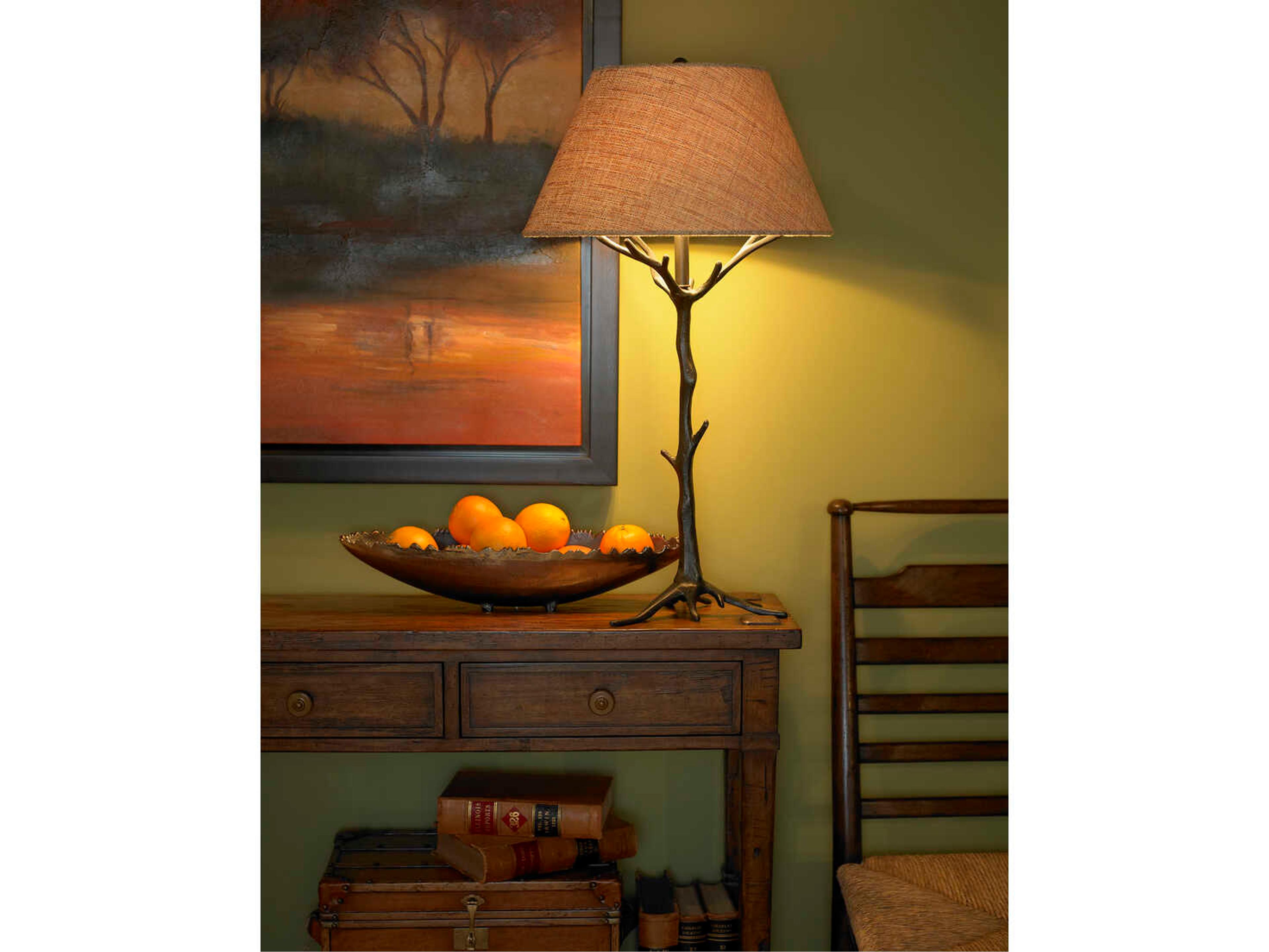 Frederick Cooper Sprig's Promise Dark Bronze Cream Linen Buffet Lamp