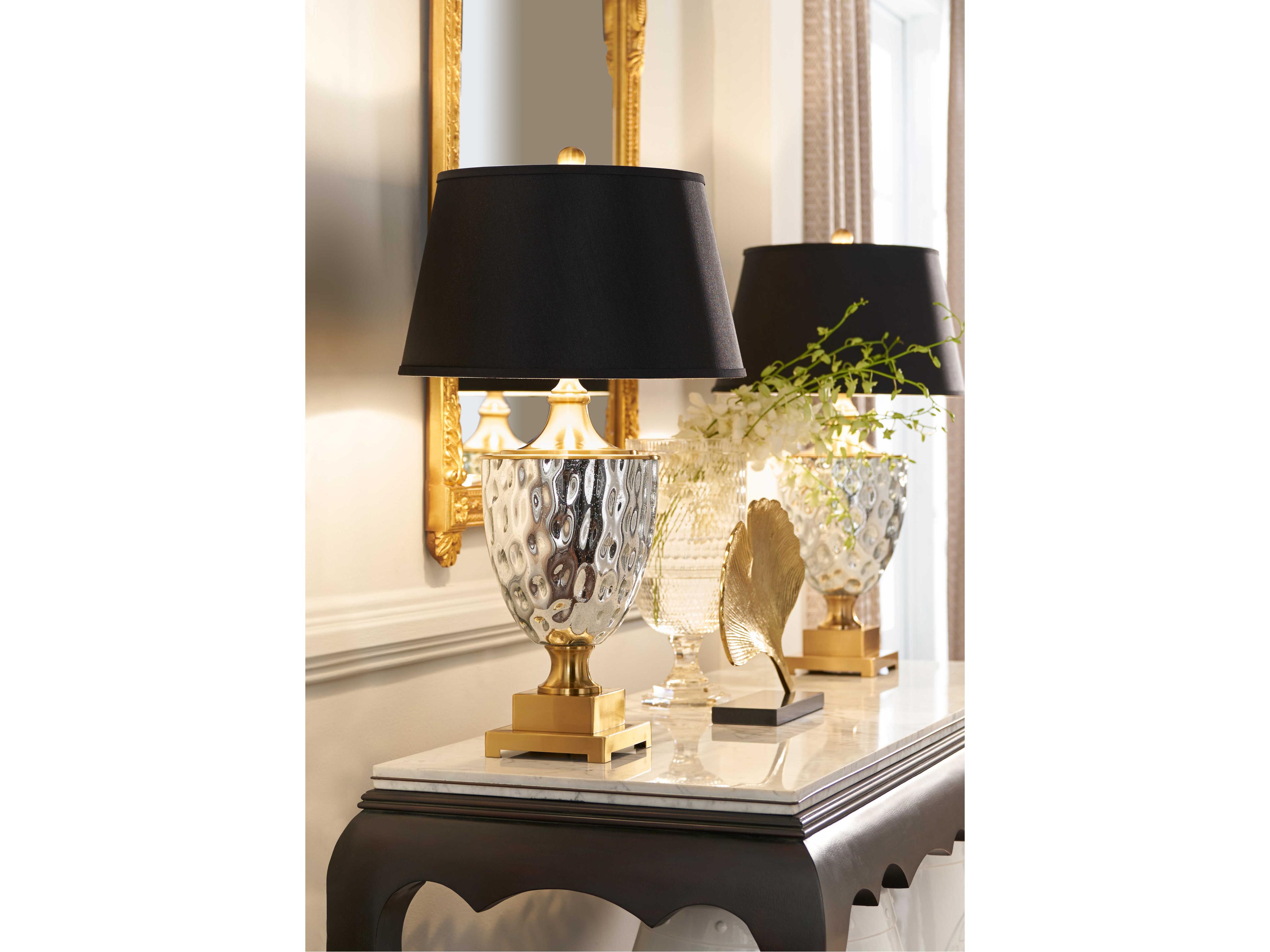 Frederick Cooper Christopher Glass Mercury Dimpled Black Silkette Gold Buffet Lamp