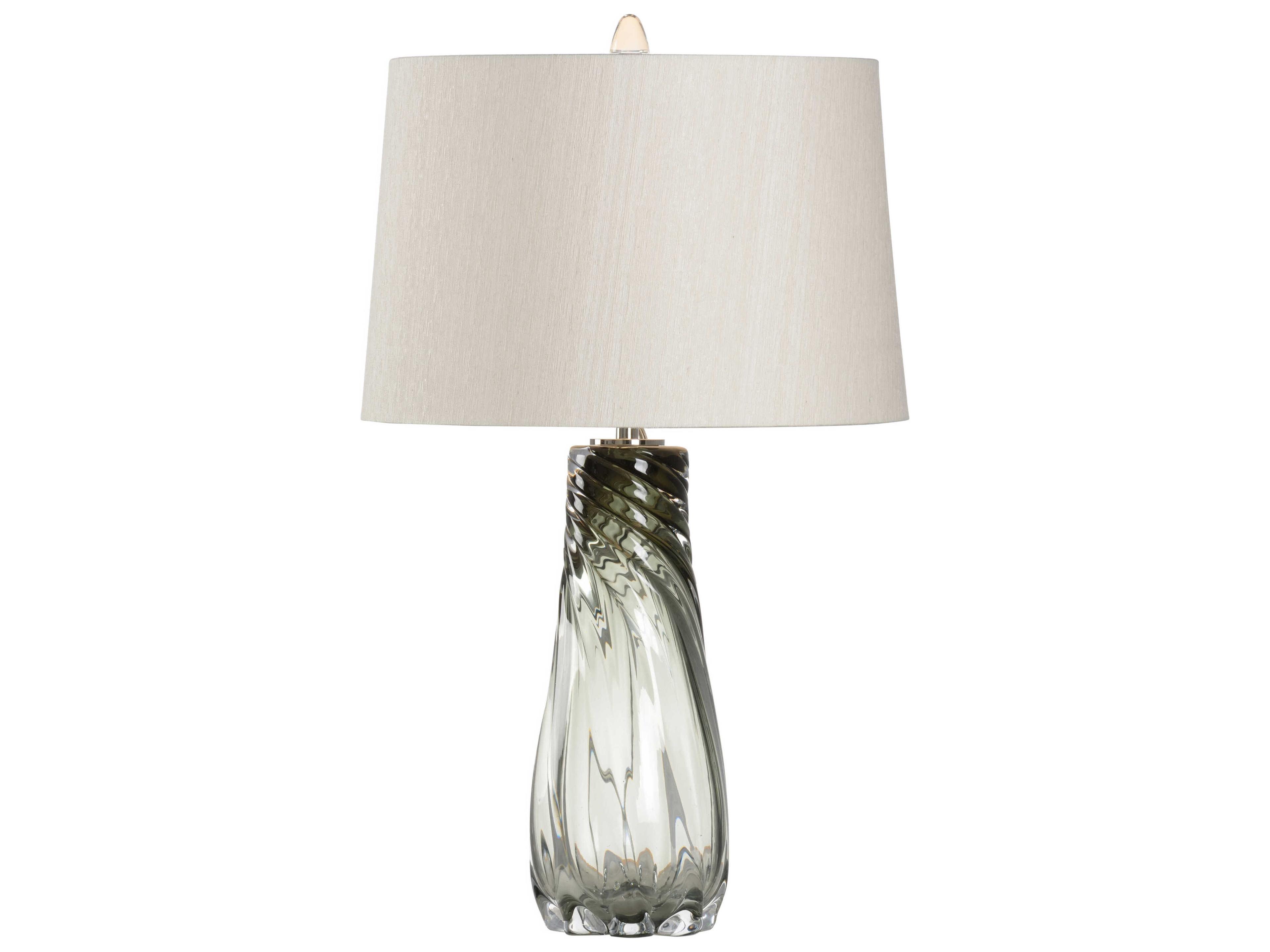 Norah Glass Green Clear Cream Raw Silk Buffet Lamp