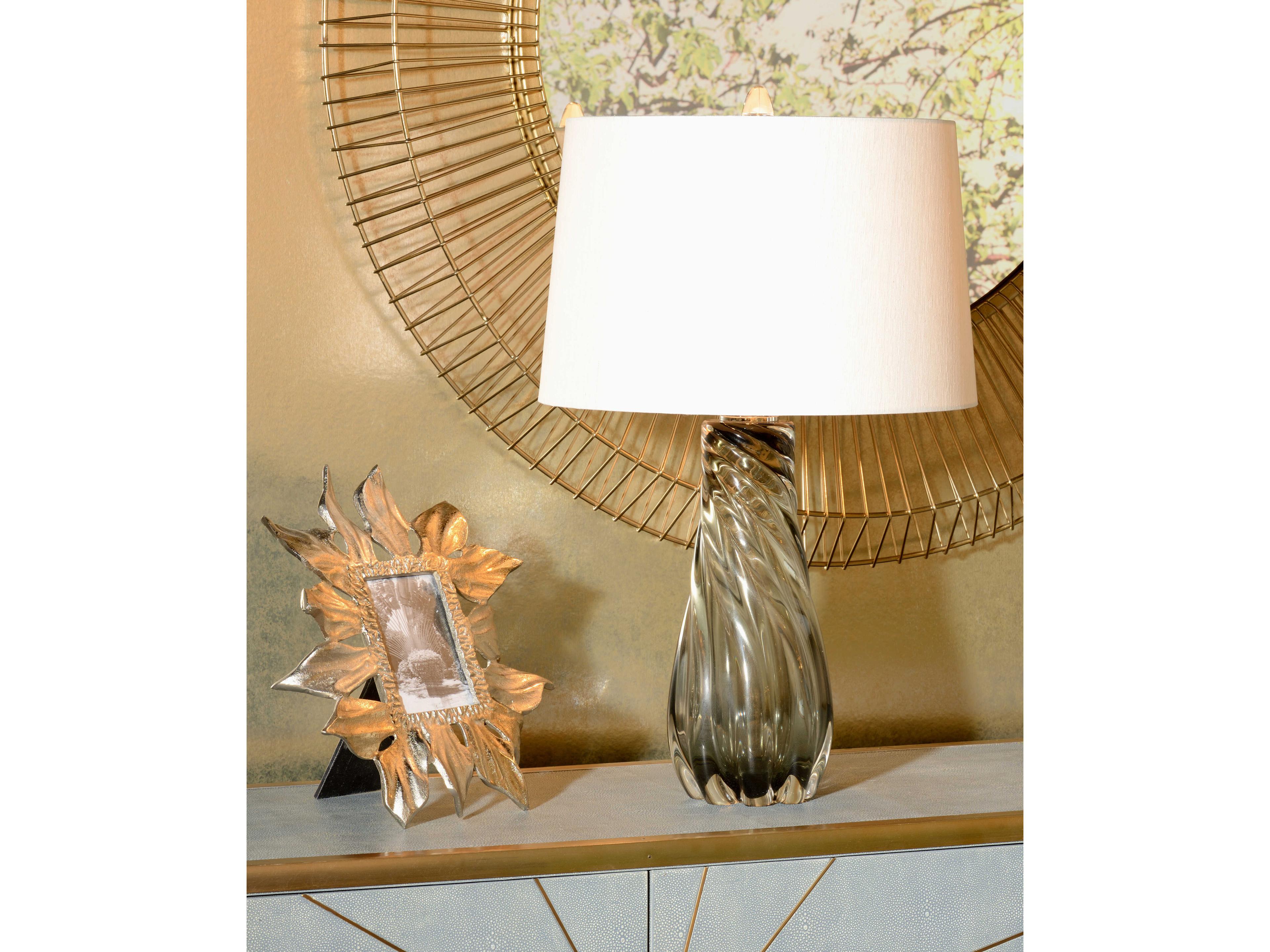 Frederick Cooper Norah Glass Green Clear Cream Raw Silk Buffet Lamp