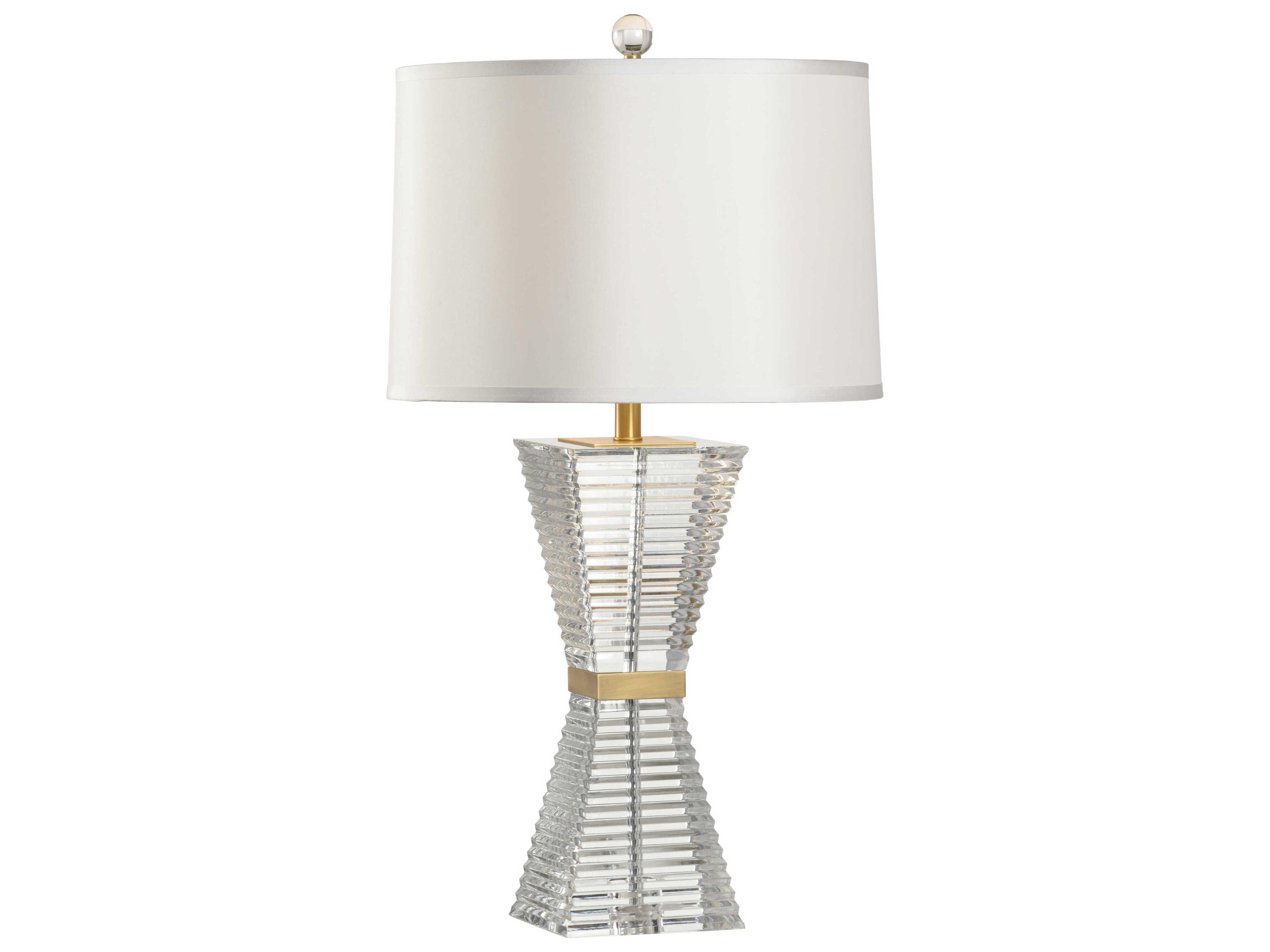 Haydid Crystal Clear Gold Off White Silk Buffet Lamp