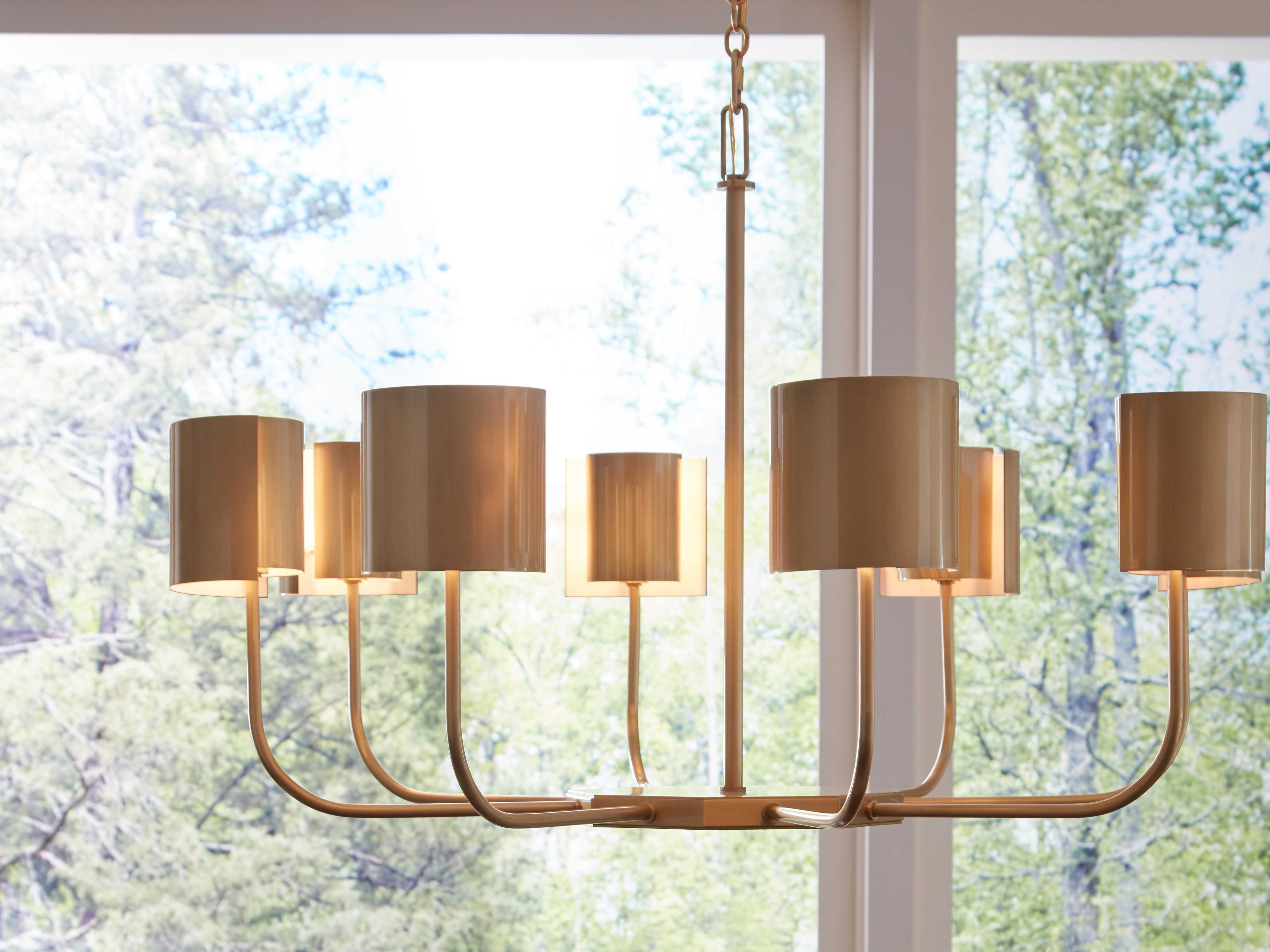 Frederick Cooper 8-Light Antique Brass Candelabra Geometric Linear Chandelier