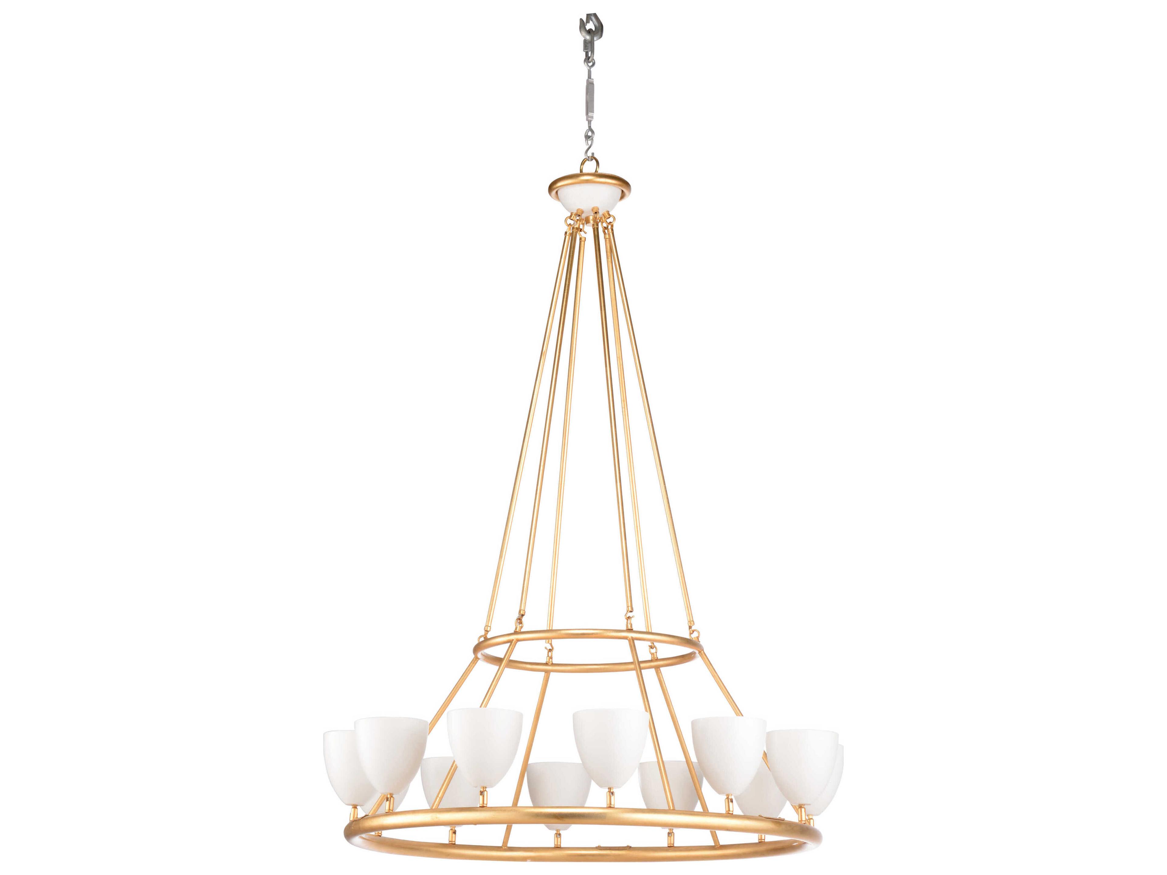 12-Light Antique Gold Leaf Matte White Candelabra Chandelier