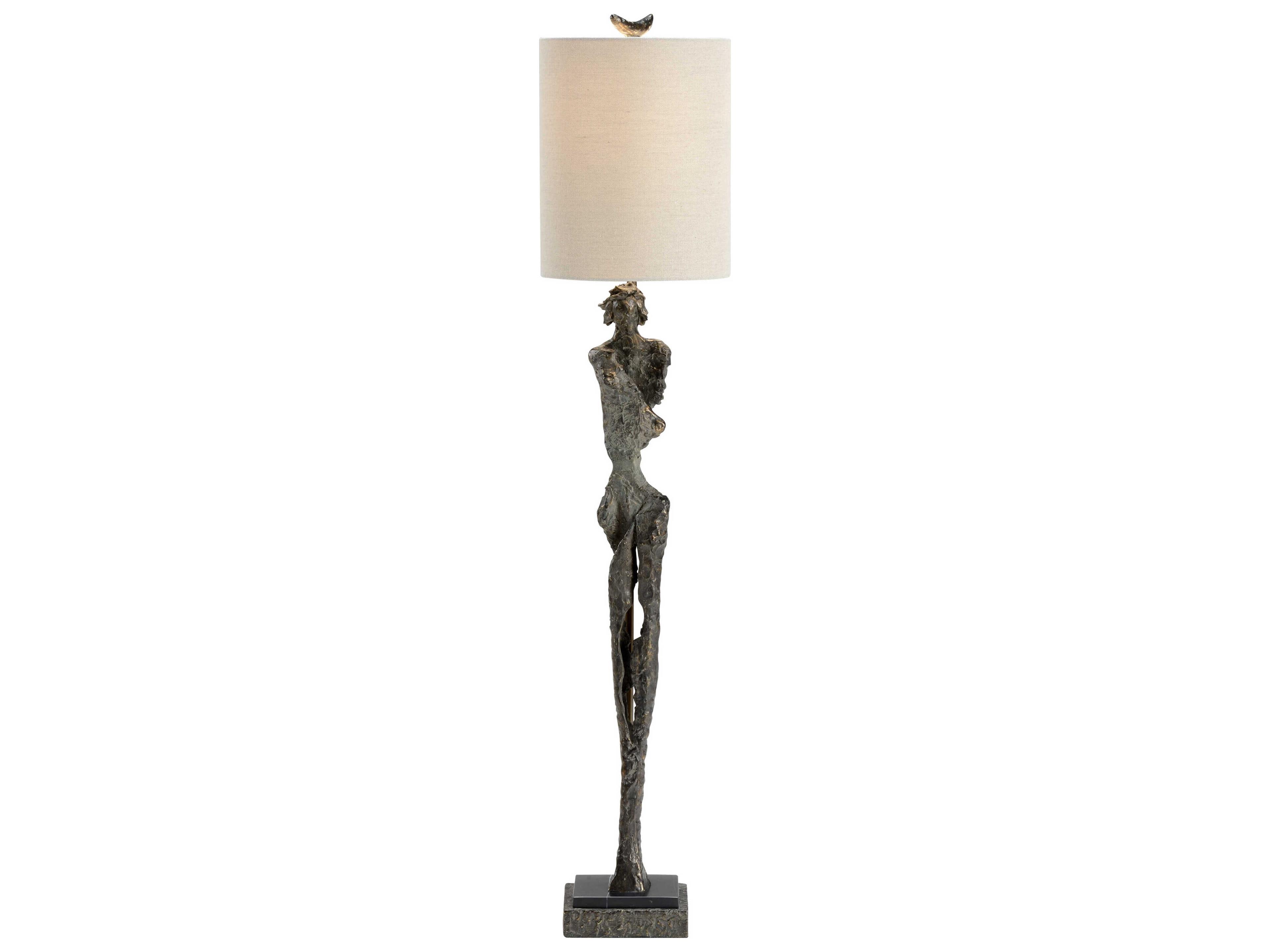 Gertrude Dark Bronze Table Lamp with Natural Linen Shade