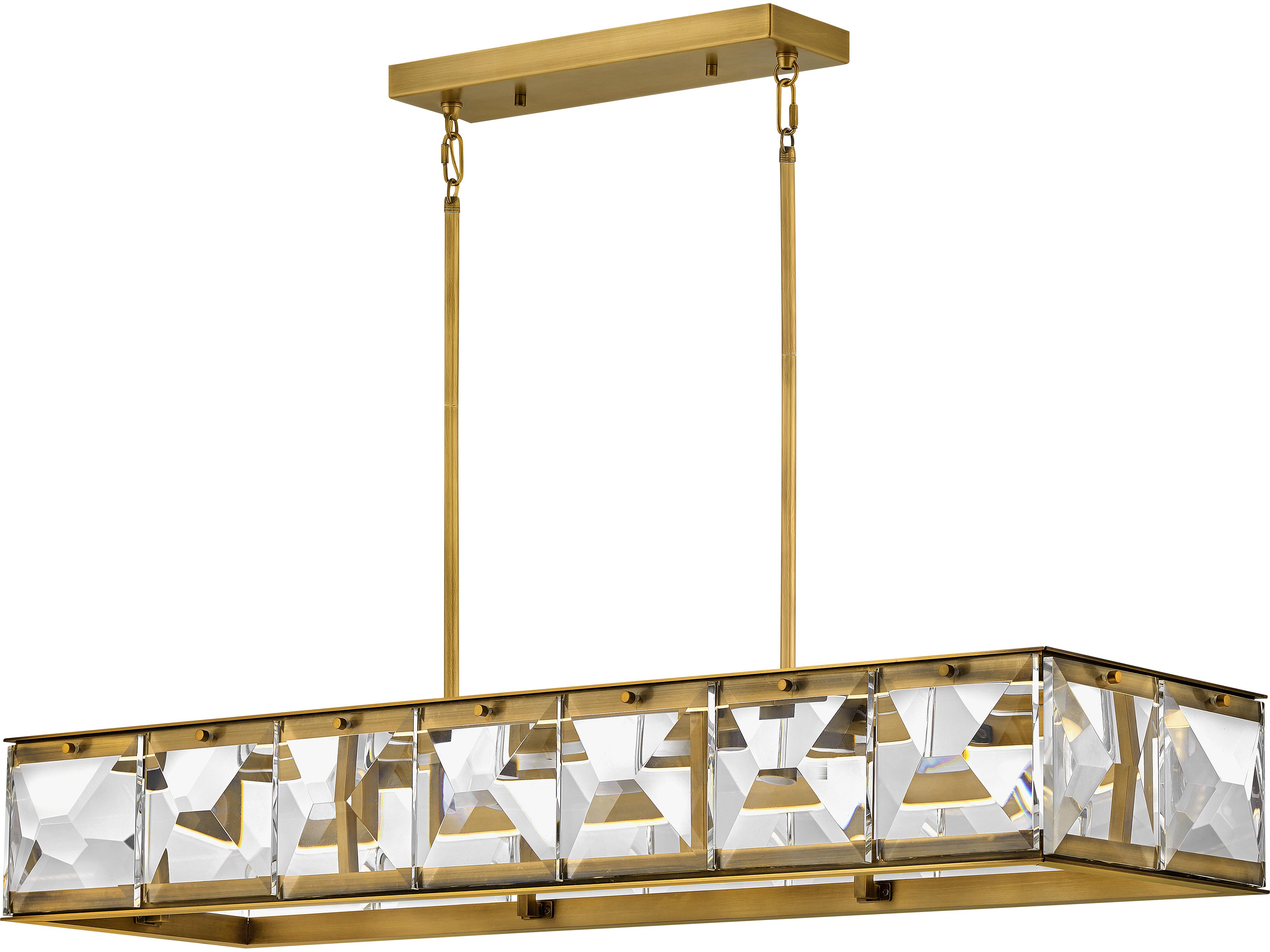 Jolie Heritage Brass Crystal LED Geometric Linear Island Pendant