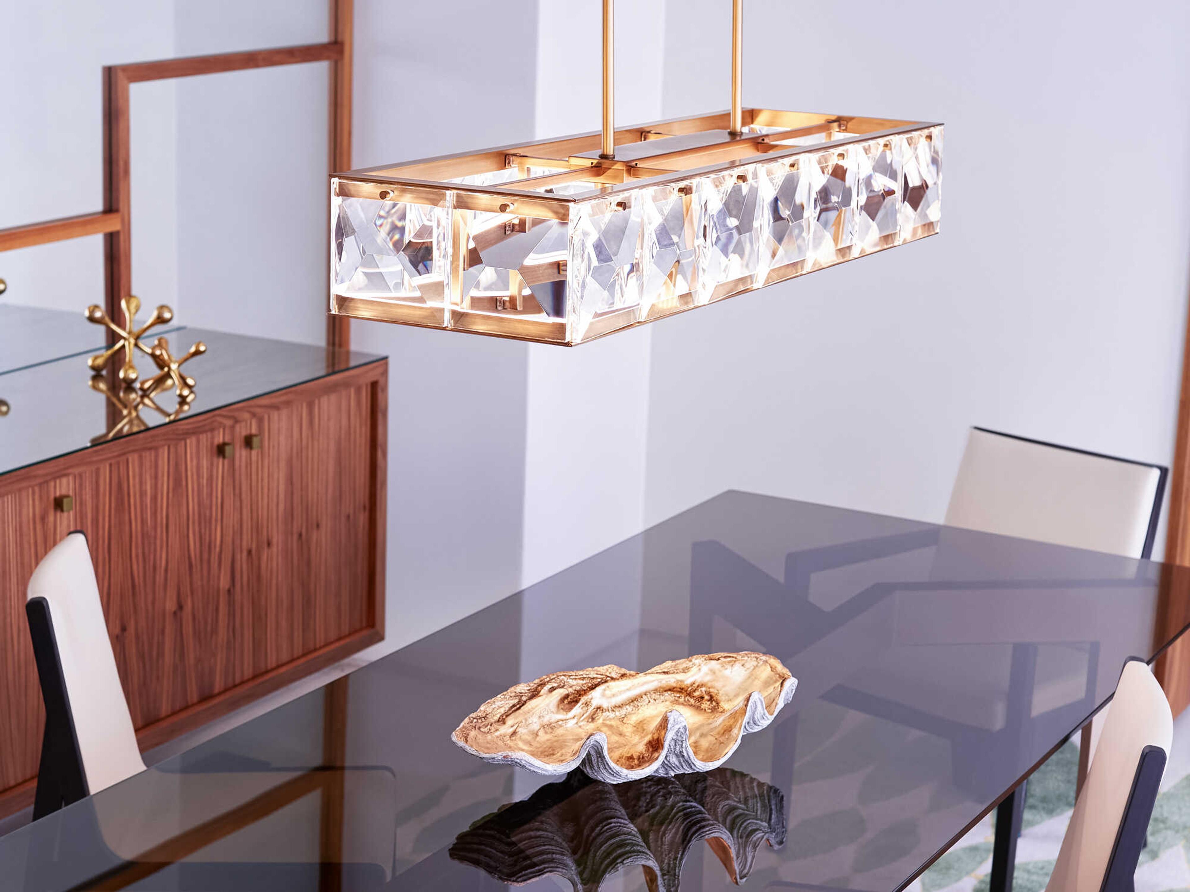 Fredrick Ramond Jolie Heritage Brass Crystal LED Geometric Linear Island Pendant