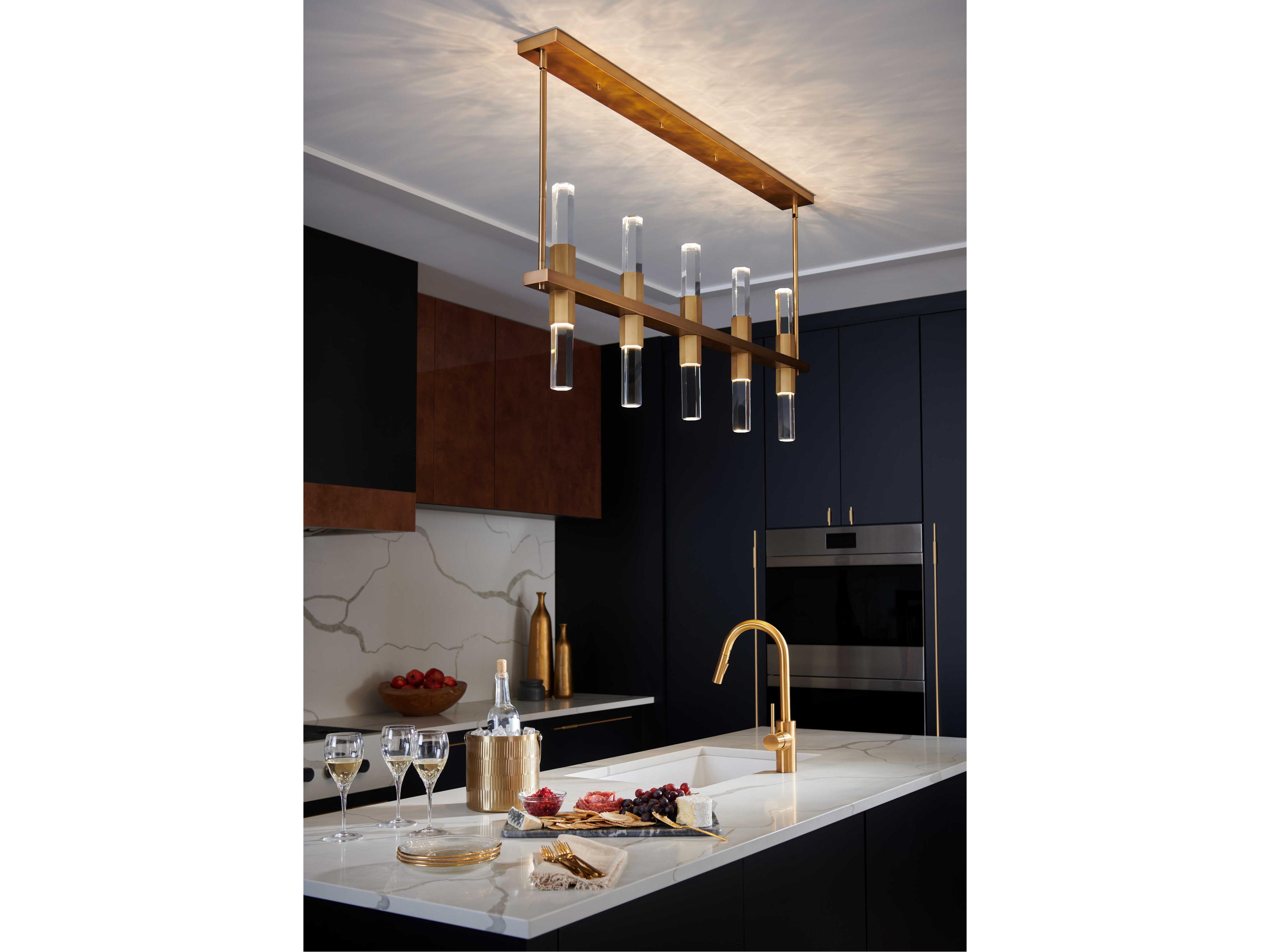 Fredrick Ramond Cecily Heritage Brass Crystal Glass Island Pendant