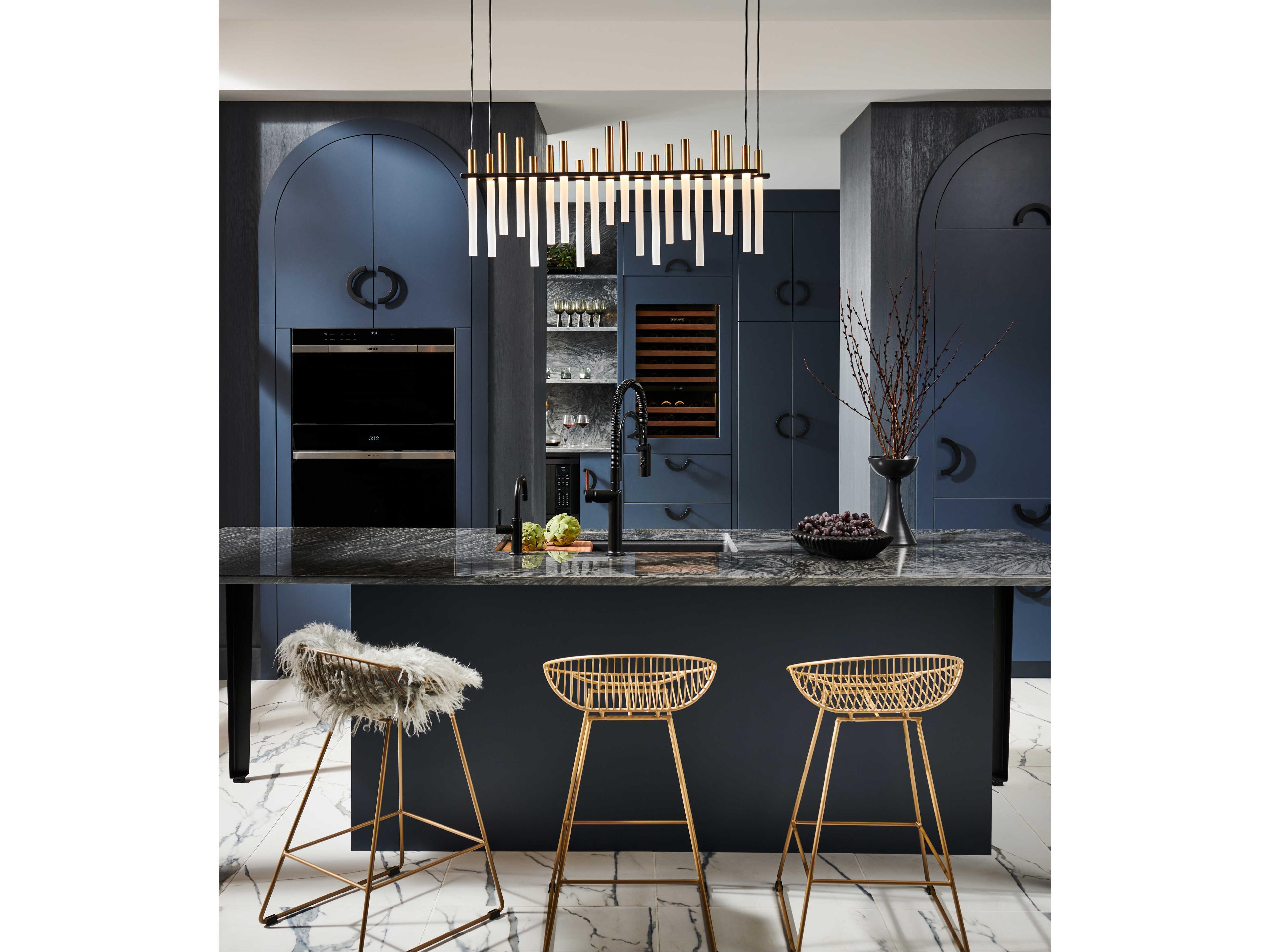 Fredrick Ramond Echo 1 Light Black Brass LED Cylinder Linear Island Pendant