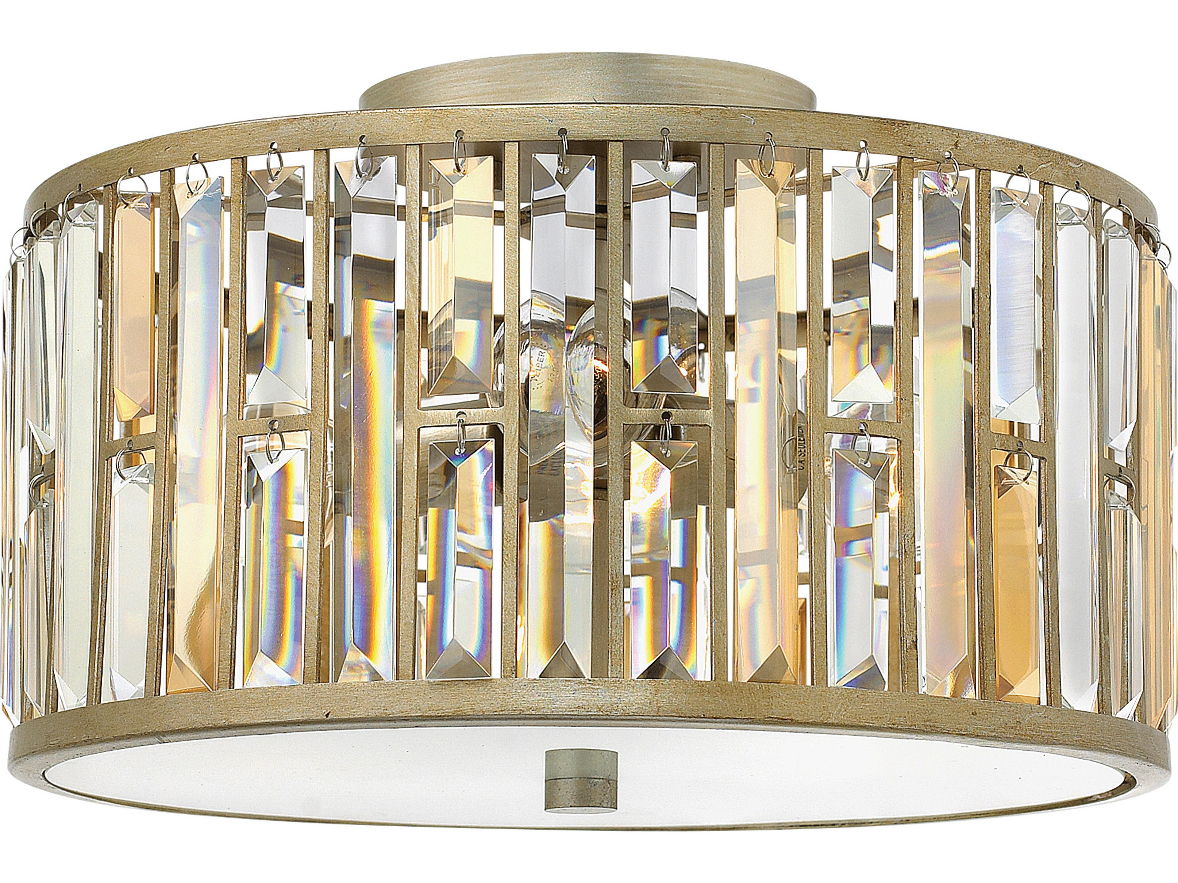 Gemma 3-Light Silver Leaf Crystal Drum Flush Mount
