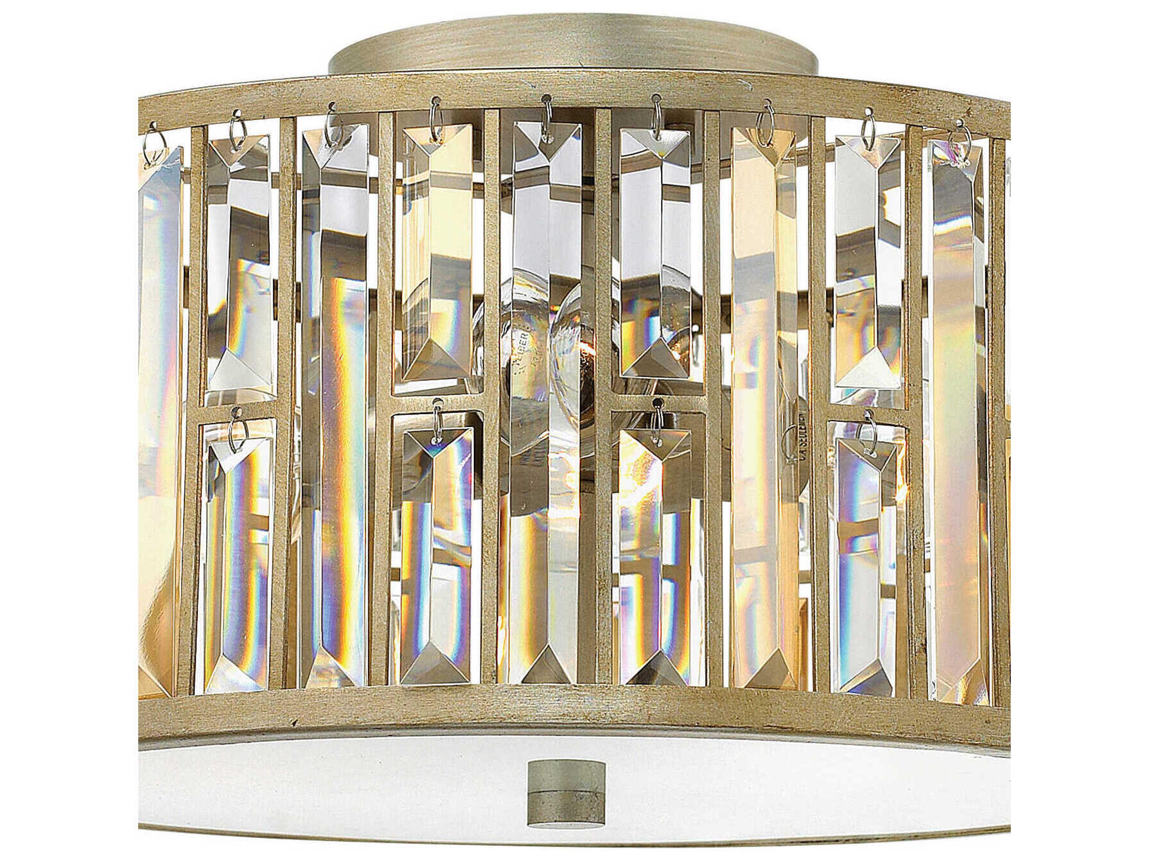 Fredrick Ramond Gemma 3-Light Silver Leaf Crystal Drum Flush Mount