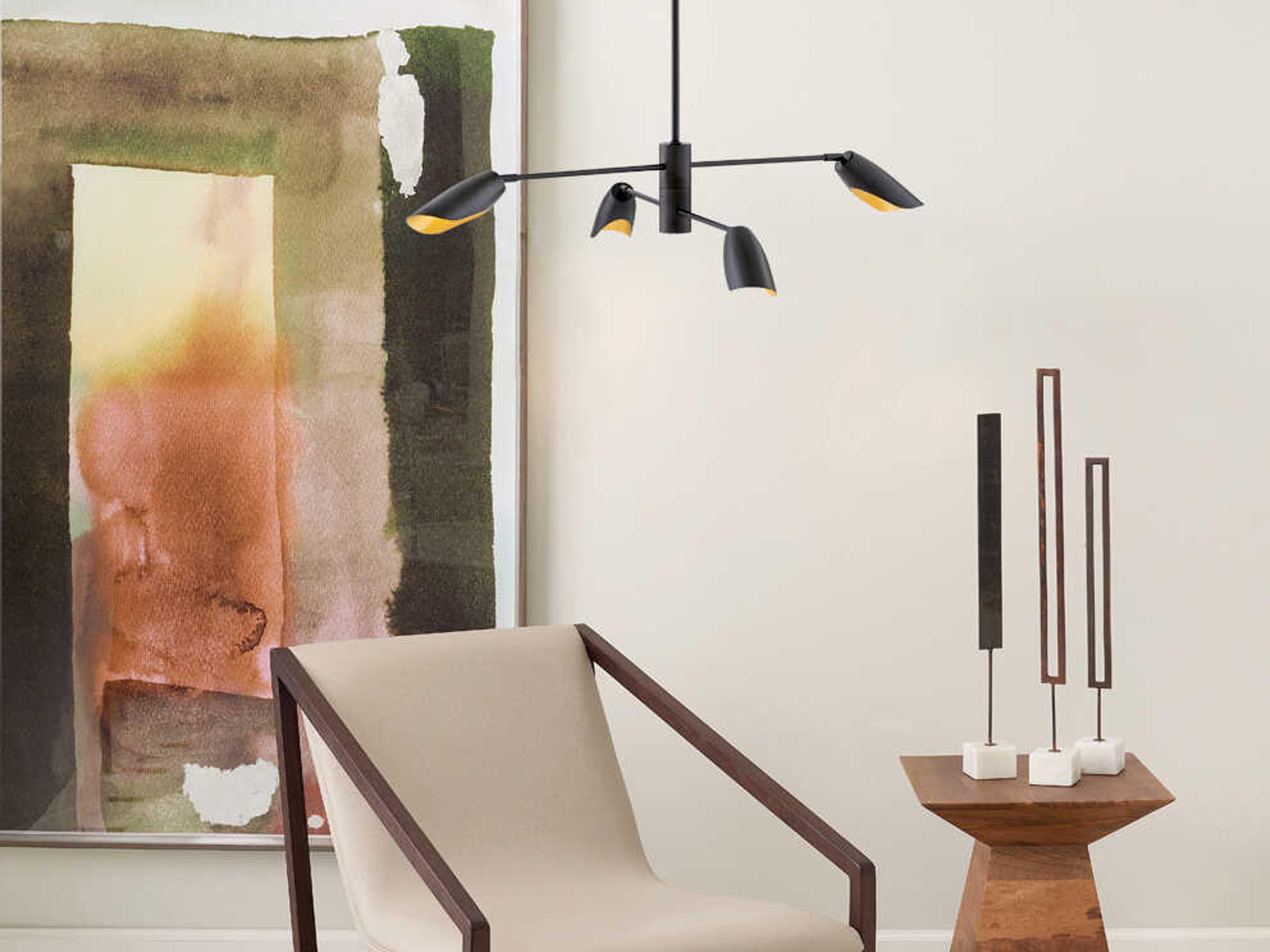 Fredrick Ramond Bowery 4-Light Black Banker Brass LED Geometric Chandelier