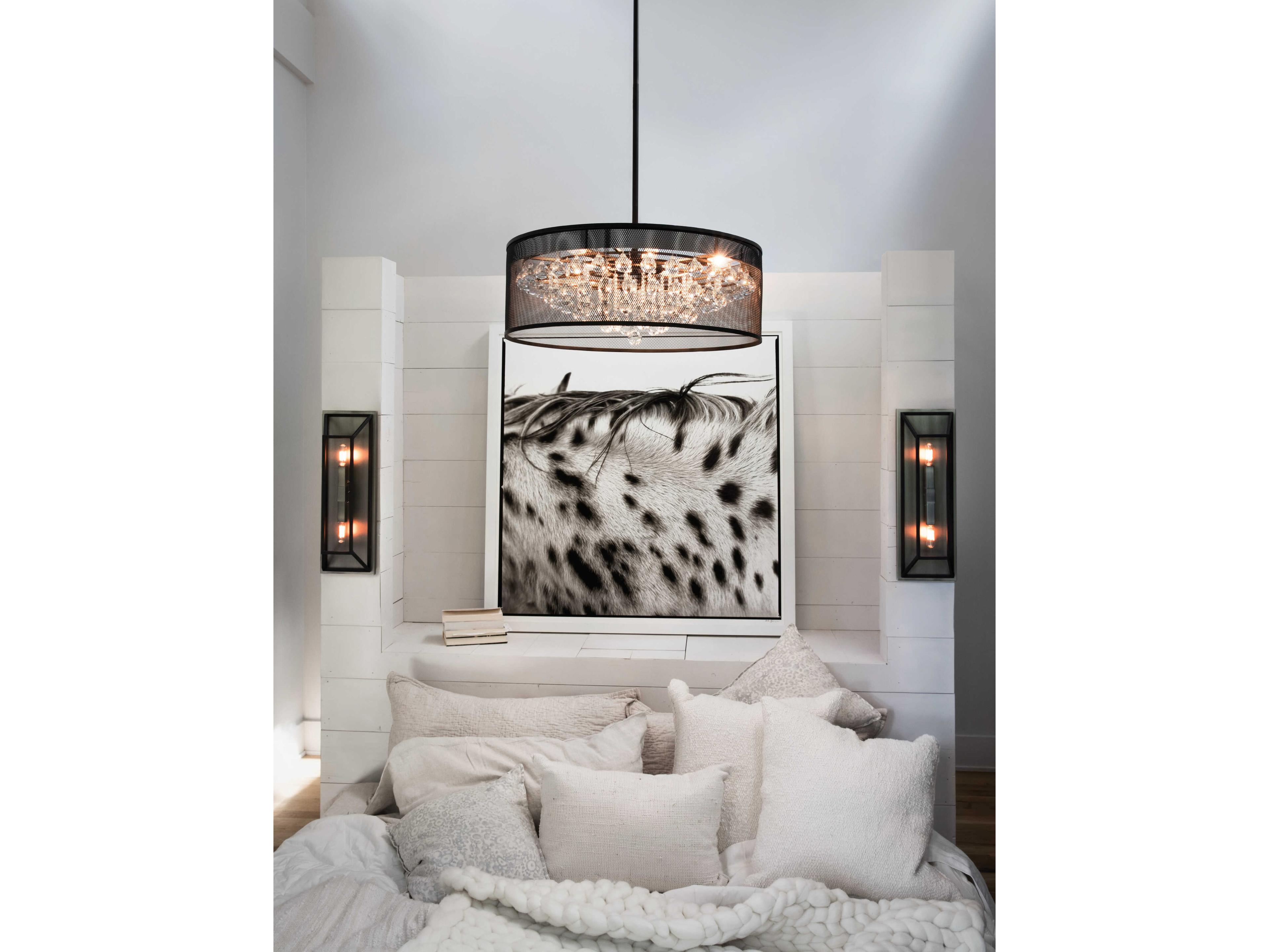 Fredrick Ramond Fiona 6-Light Black Glass Drum Linear Pendant