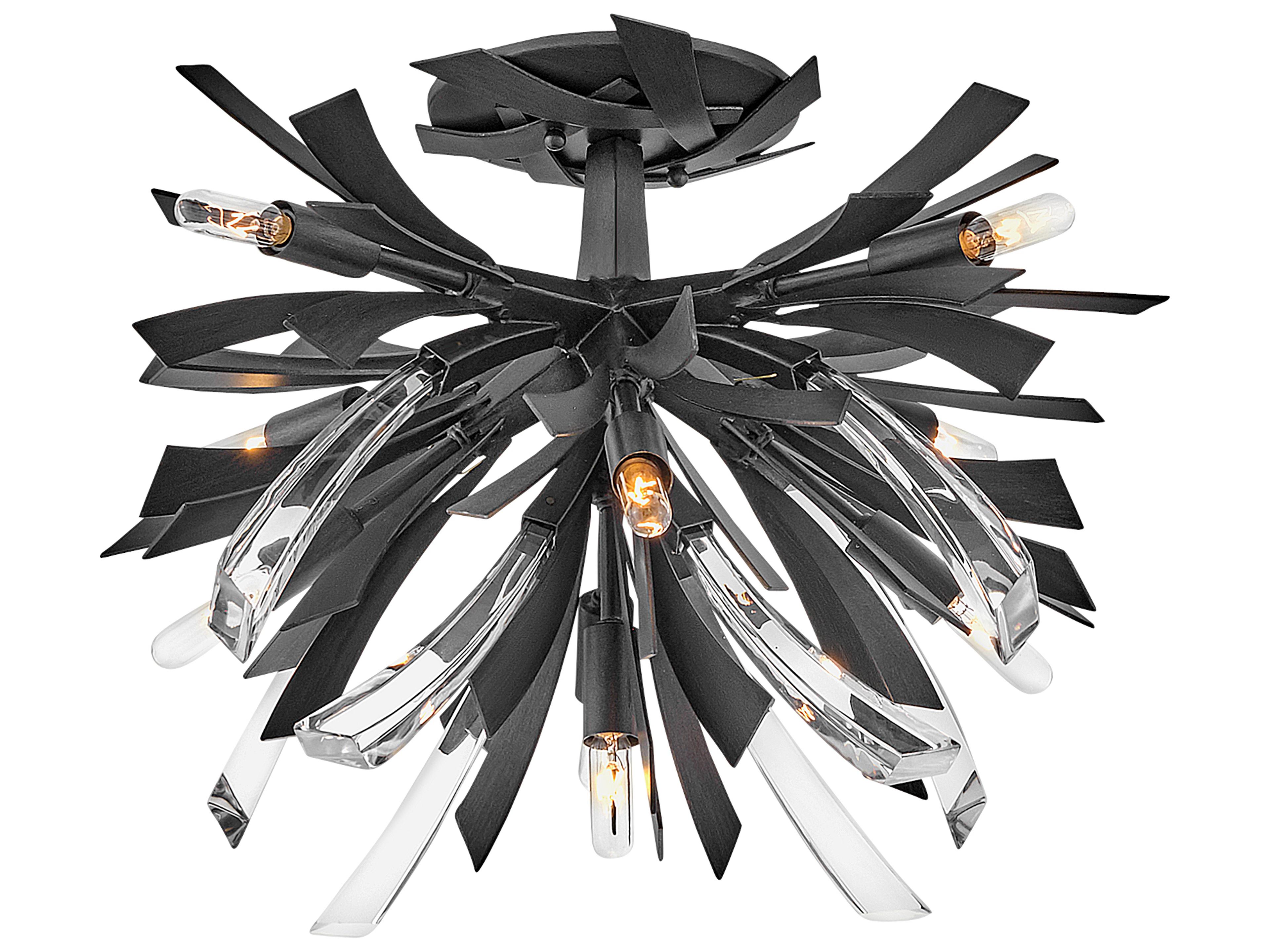 Vida 9-Light Brushed Graphite Black Crystal LED Semi Flush Mount