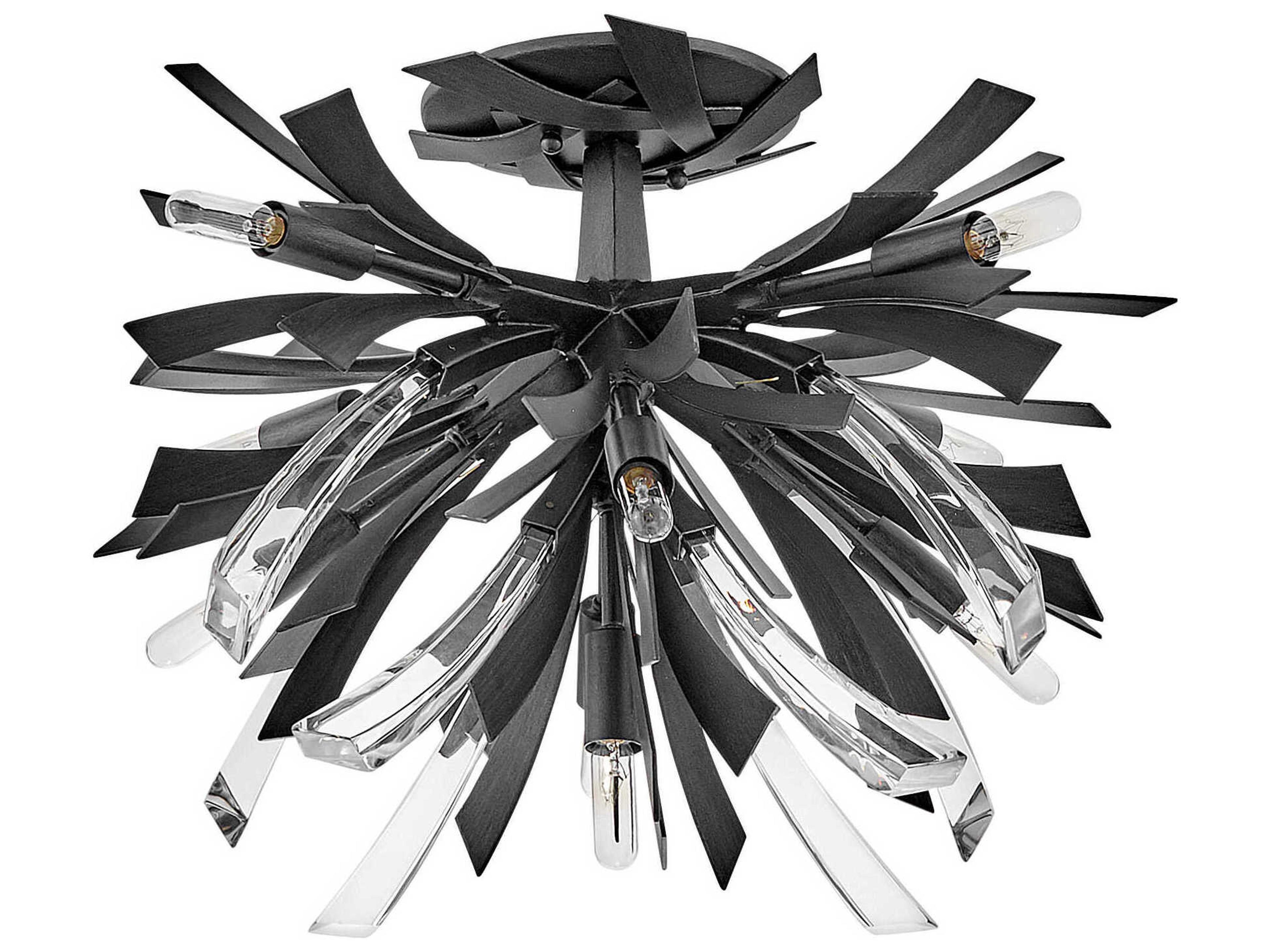 Fredrick Ramond Vida 9-Light Brushed Graphite Black Crystal LED Semi Flush Mount