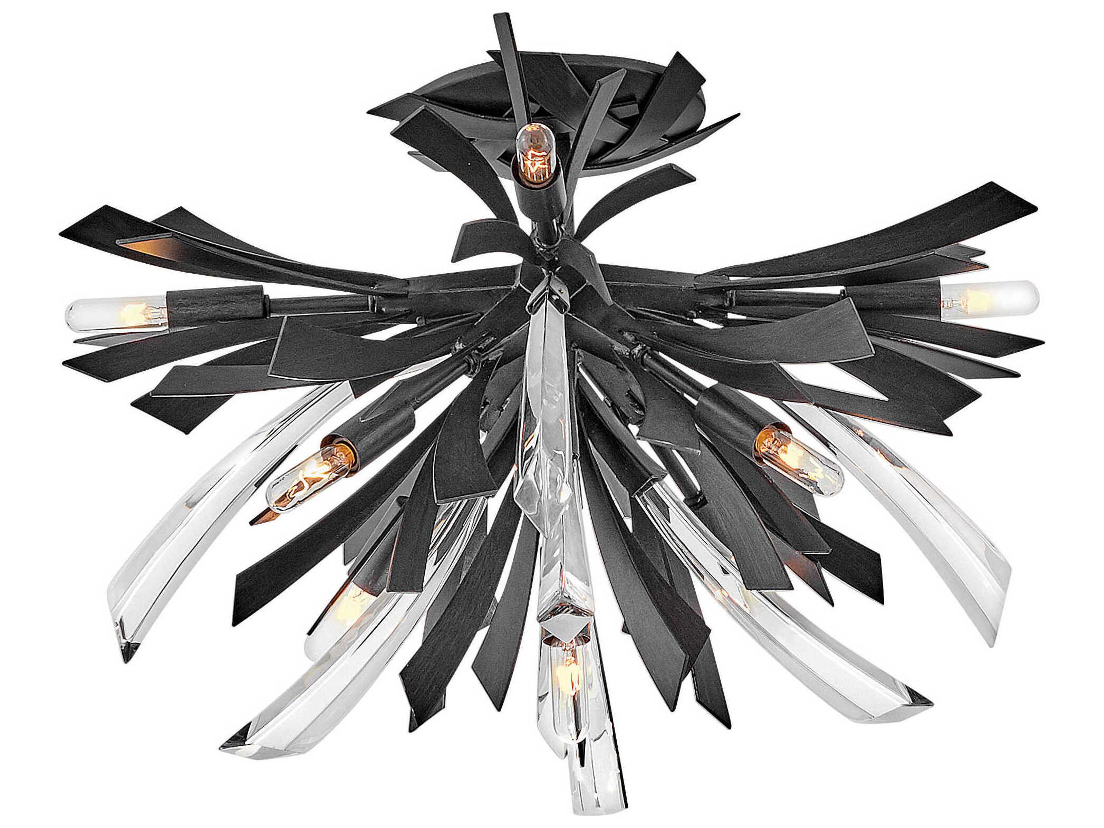 Fredrick Ramond Vida 9-Light Brushed Graphite Black Crystal LED Semi Flush Mount