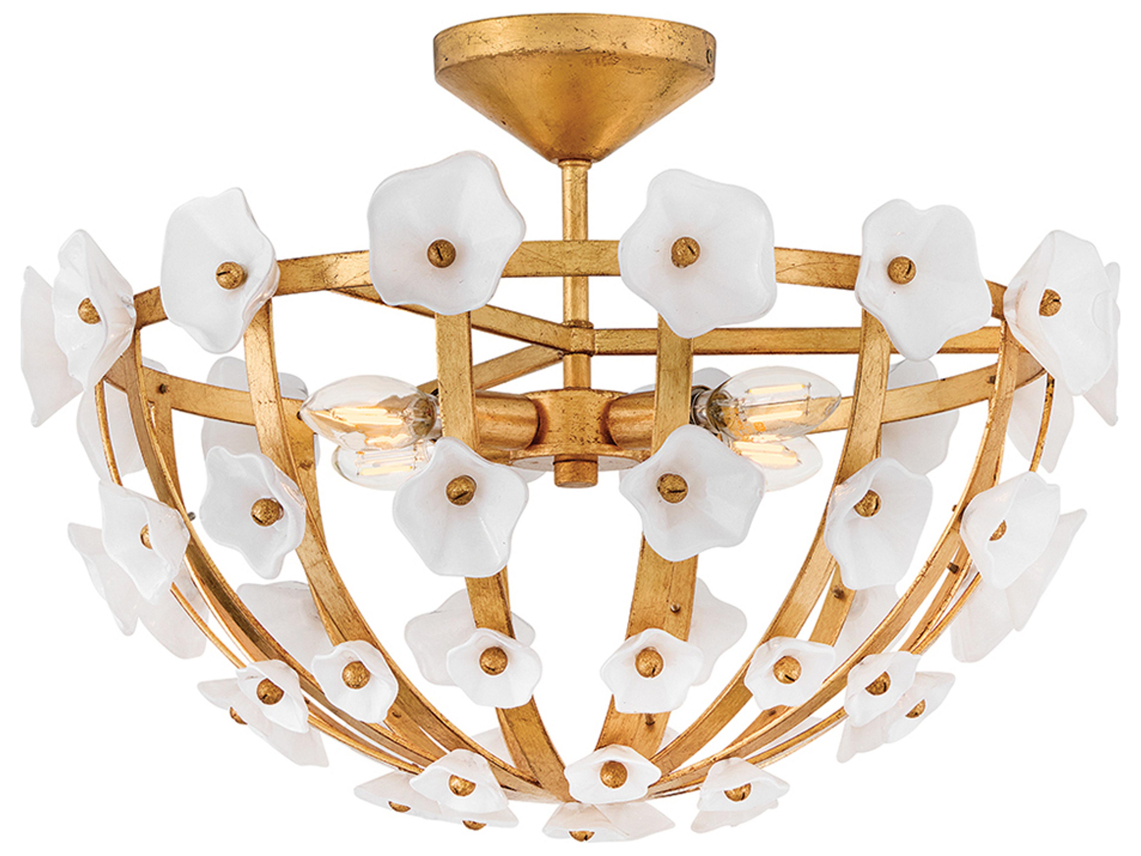 Azalea 4-Light Distressed Brass Bowl Semi Flush Mount